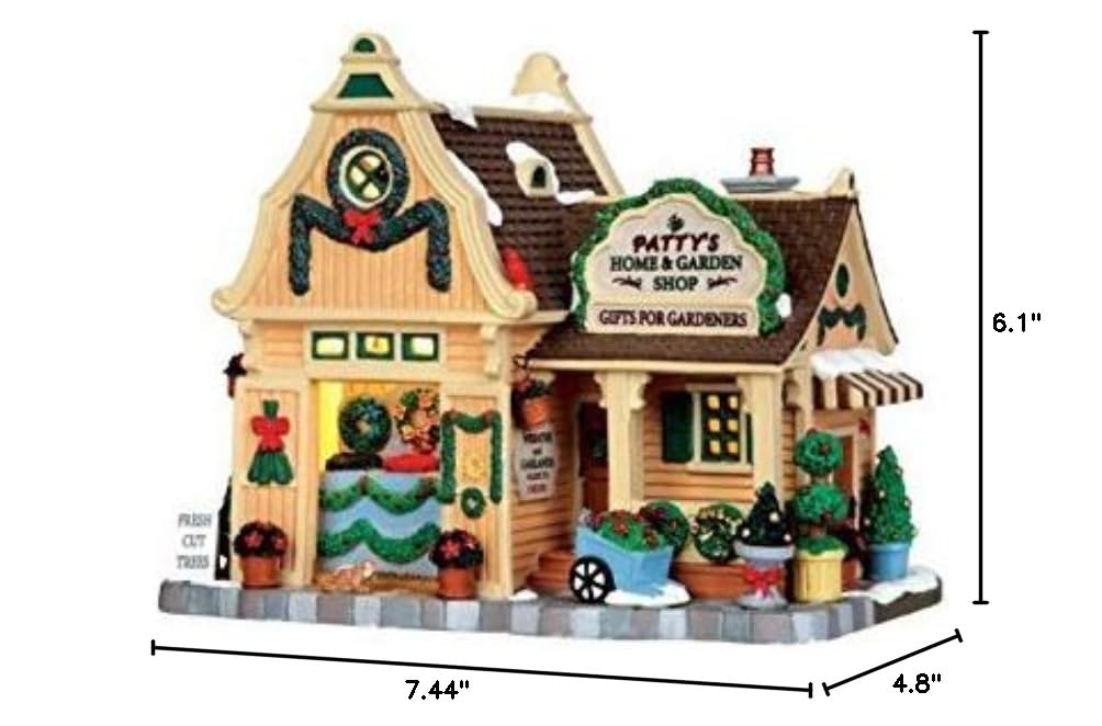 Lemax Village Collection Patty's Home & Garden Shop #35533 - Miniature Christmas Village Decor for Holiday Displays & Winter Wonderland Scenes