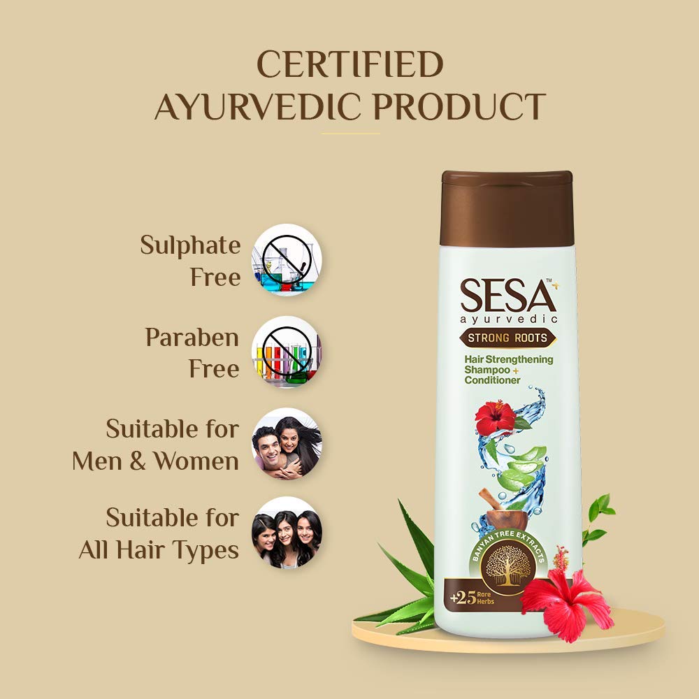 SESA Ayurvedic Strong Roots Hair Care Combo - Hair Strengthening Oil (100ml) & Shampoo + Conditioner (200ml) for Men & Women | Paraben-Free, Sulfate-Free | Promotes Hair Growth & Reduces Hair Fall | Perfect for Daily Hair Care & Scalp Nourishment