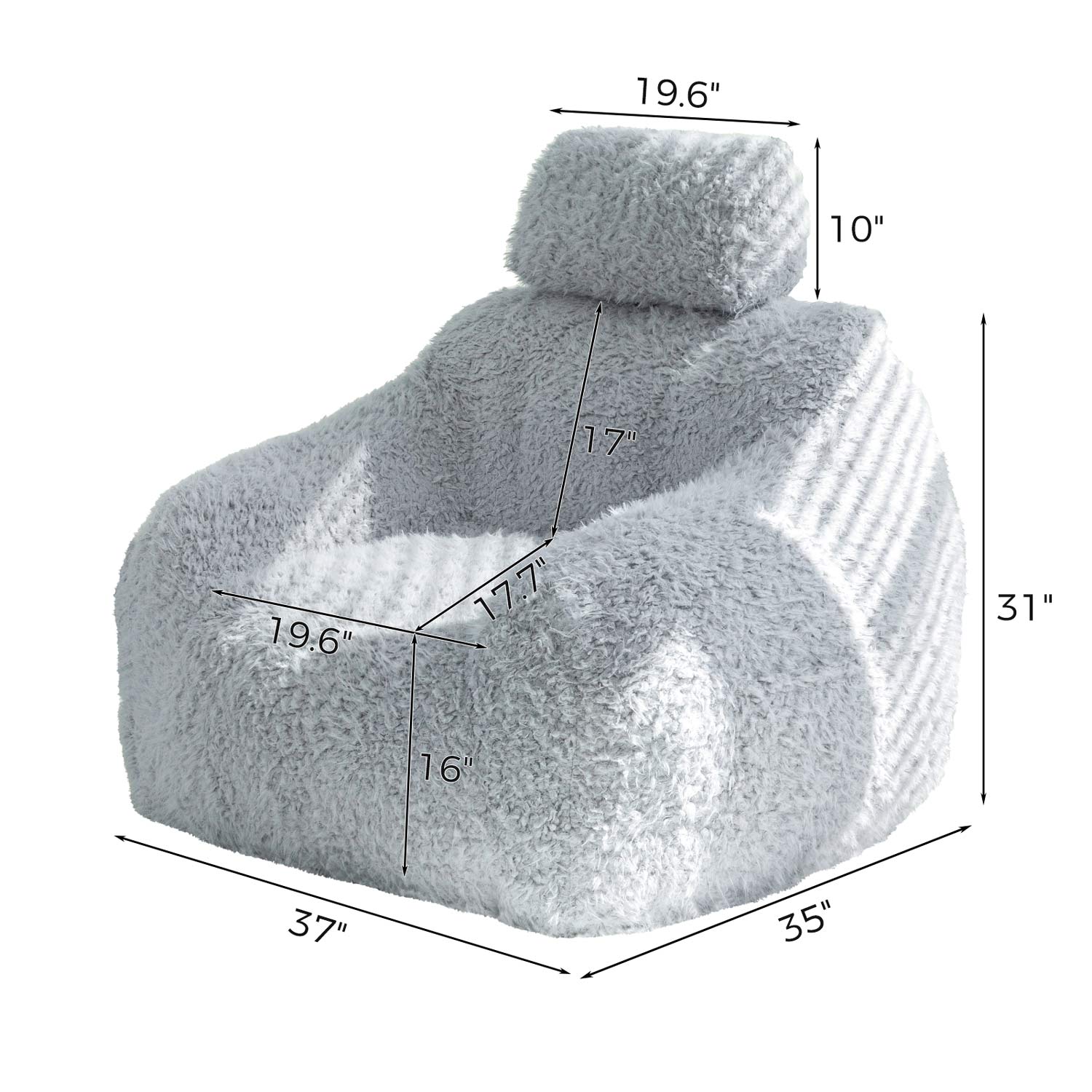MAXYOYO Fluffy Comfy Large Bean Bag Chair with Pillow - Oversized Lounger for Reading, Gaming & Relaxation in Dusty Blue - Perfect for Bedrooms, Dorms & Game Rooms