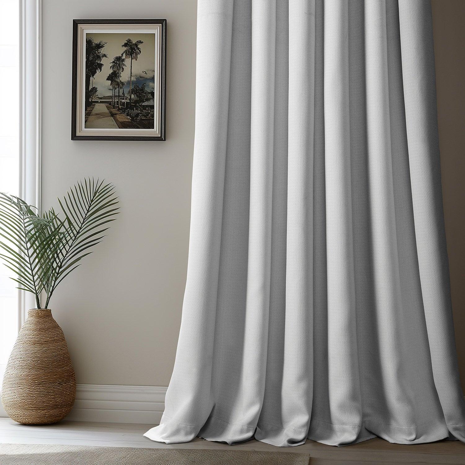 Oyster Extra Wide Textured Faux Linen Room Darkening Curtains - Blackout Window Drapes for Bedroom, Living Room & Home Theater