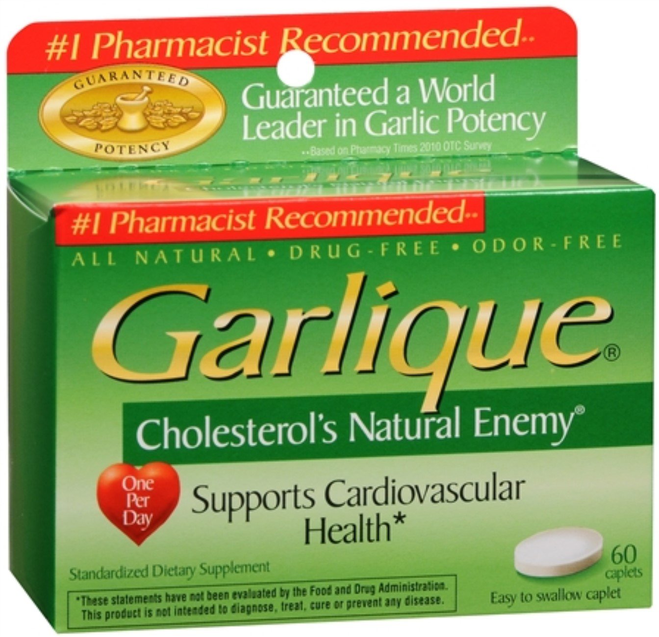 Garlique Garlic Supplement Caplets - 60 Tablets per Bottle (Pack of 10) | Odorless & Non-GMO | Supports Heart Health & Immune System | Perfect for Daily Wellness Routine & Travel