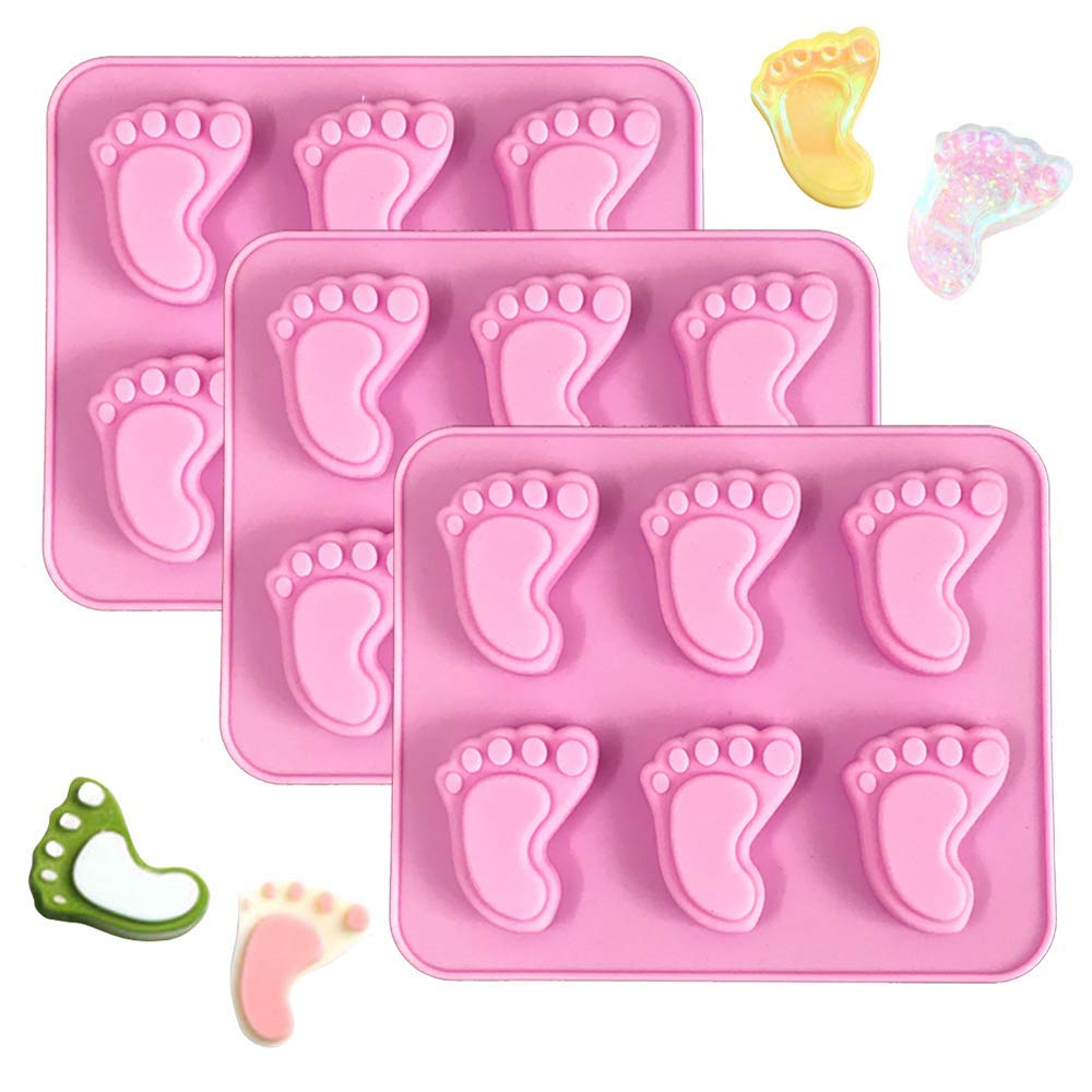 3Pcs Baby Footprint Silicone Molds for Soap, Chocolate, Candy, Lotion Bars - Nonstick Food Grade Baking Molds for Jello, Ice Cubes, Muffins, Cupcakes, Cookies & Bread - Perfect for Baby Showers, DIY Crafts & Home Baking (Random Colors)