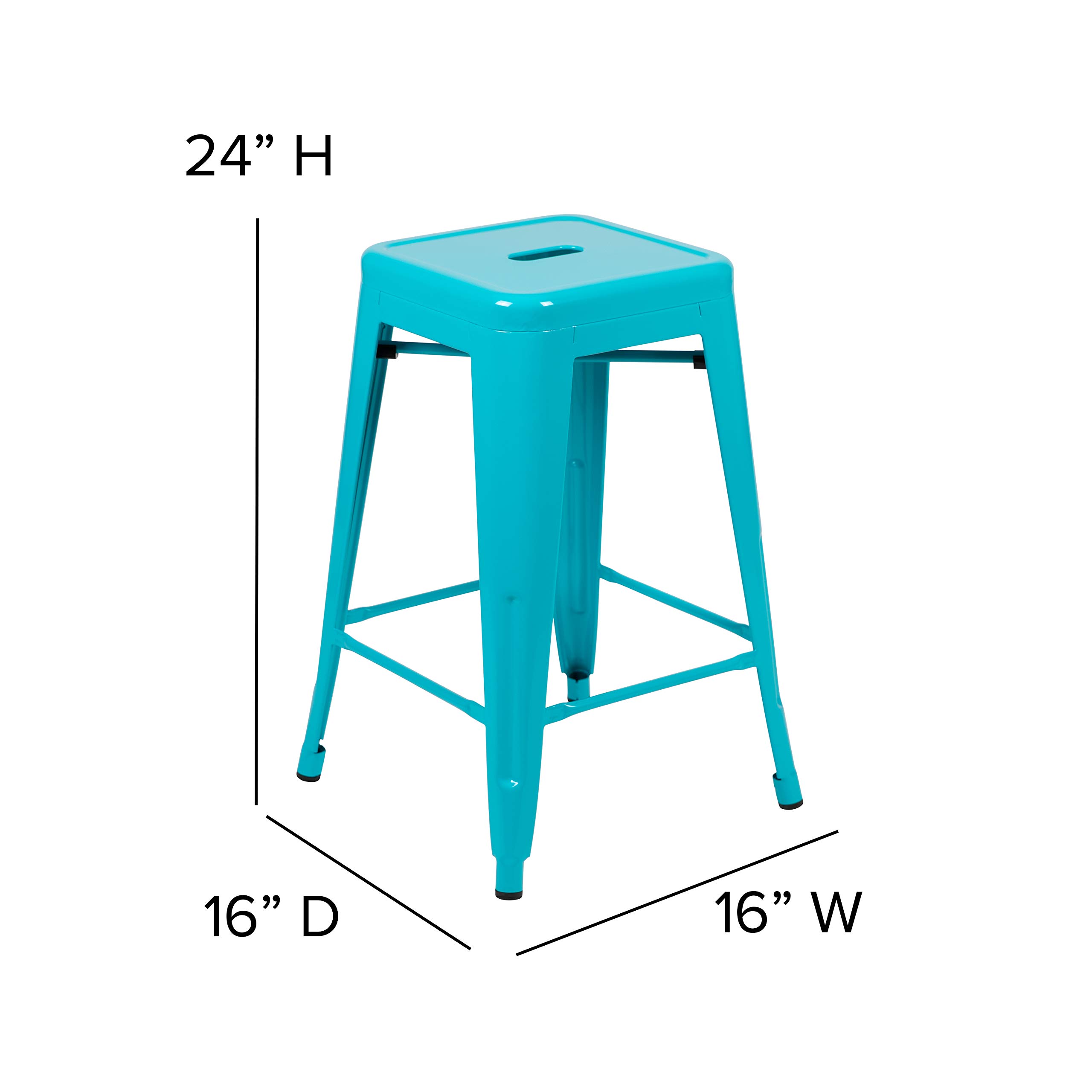 EMMA + OLIVER 4 Pack 24 Inch High Metal Indoor Counter Bar Stools - Stackable Kitchen Stools in Teal, Perfect for Home Bars, Kitchen Islands, and Breakfast Nooks