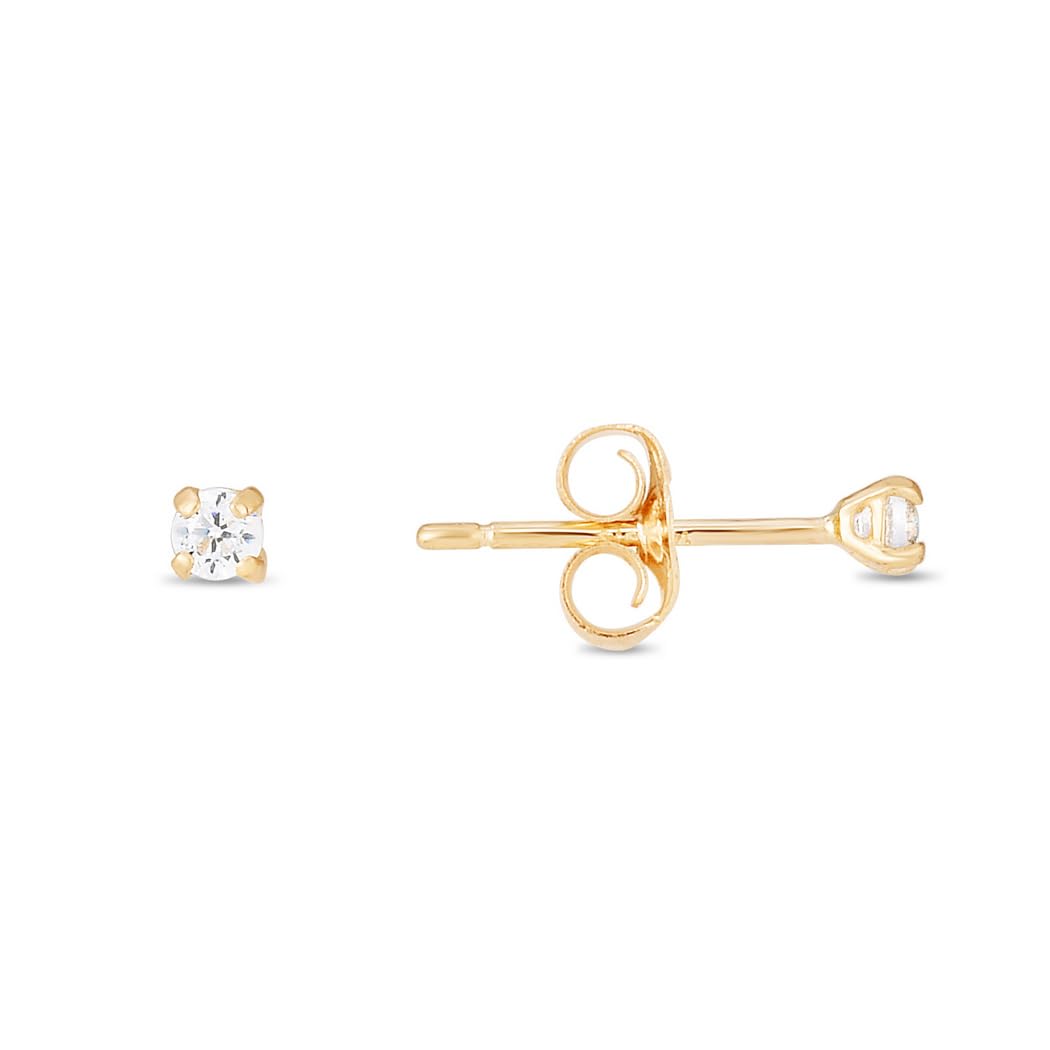 14K Gold Round Faceted White Cubic Zirconia Stud Earrings for Women - Hypoallergenic Simulated Diamond Ear Studs - Perfect for Weddings, Parties & Everyday Wear