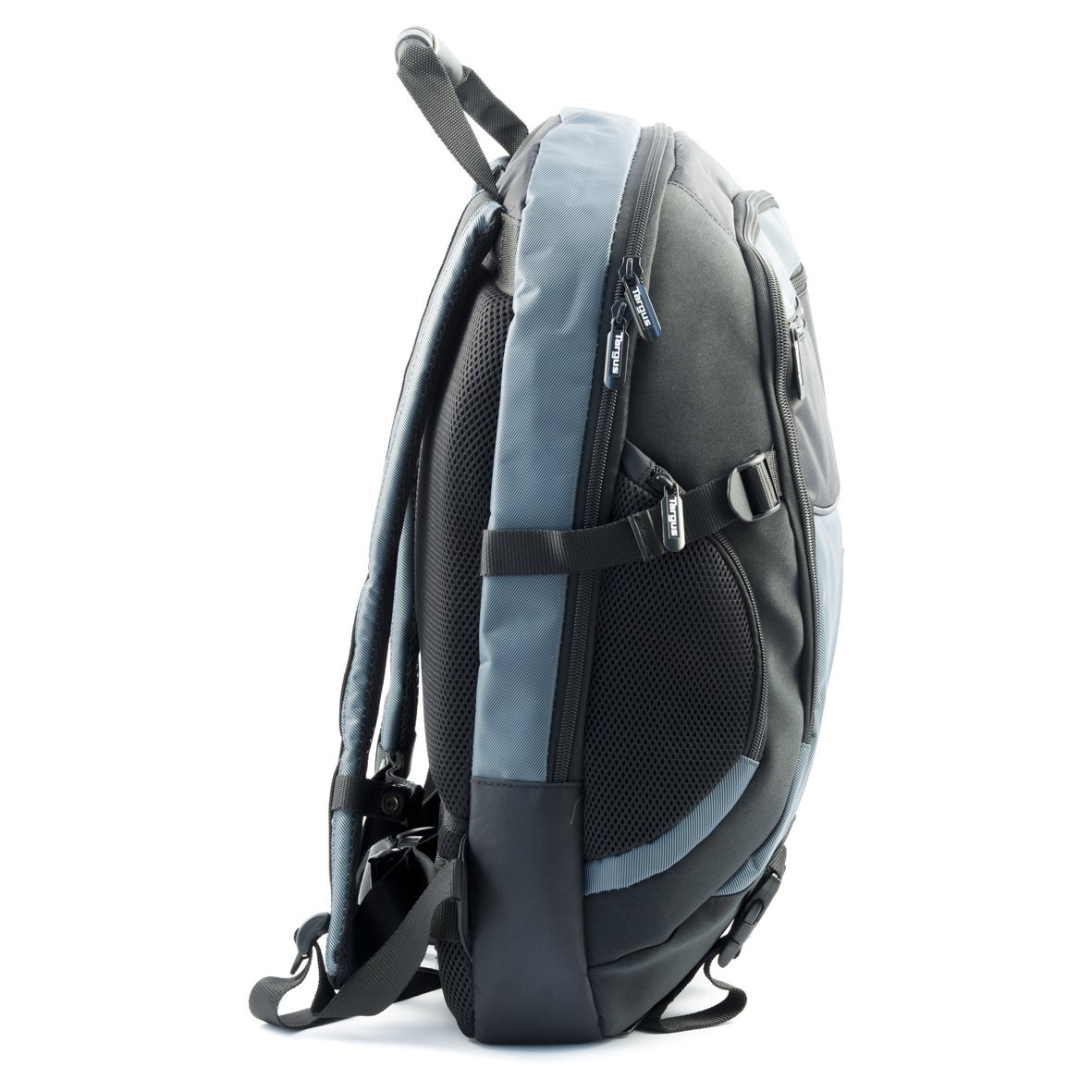 Targus 18-Inch Laptop Backpack with Water-Resistant Rain Cover - Ergonomic Padded Shoulder Straps, Adjustable Chest & Waist Straps - Durable Molded Carry Handle (Black/Blue) - Perfect for Work, School & Travel