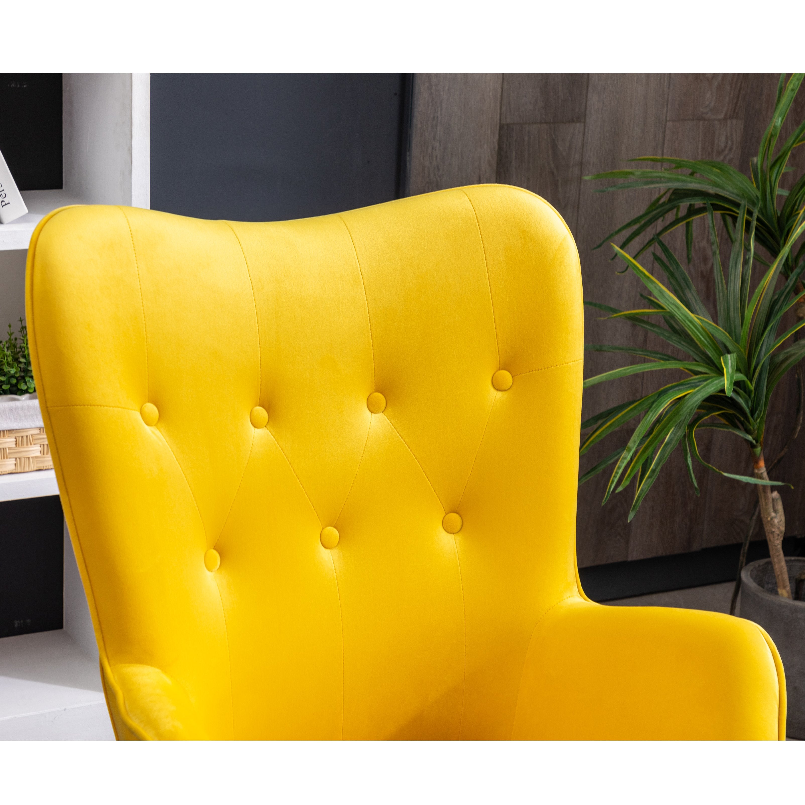 Roundhill Furniture Doarnin Contemporary Silky Velvet Tufted Button Back Accent Chair - Yellow Velvet Lounge Chair for Living Room, Bedroom & Office Decor