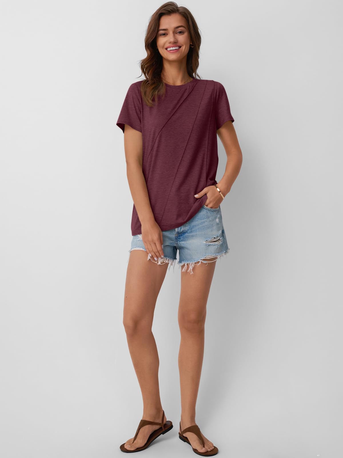 AUTOMET Women's Summer Tops - Breathable Workout Shirts, Beach Vacation Outfits & Business Casual T-Shirts | Trendy Spring Clothes 2025 | Perfect for Gym, Office & Travel