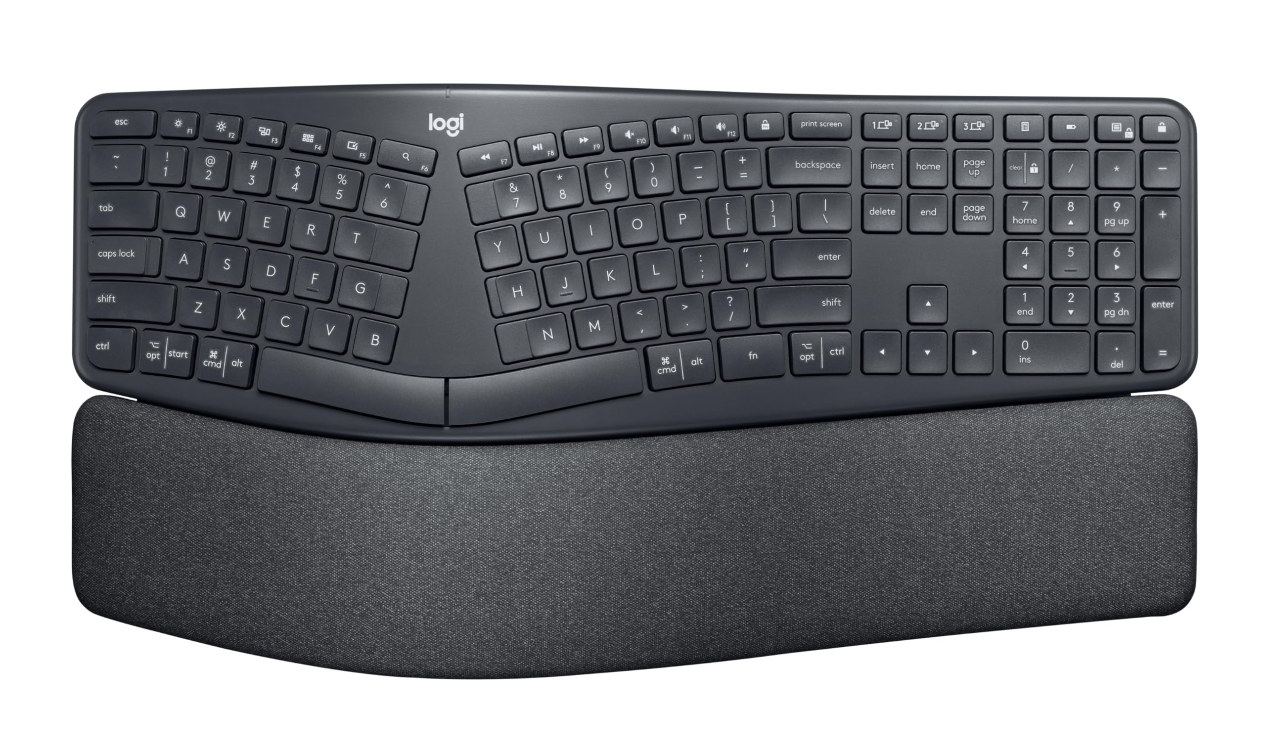 Logitech ERGO K860 Wireless Ergonomic Split Keyboard with Wrist Rest - Natural Typing, Bluetooth & USB Connectivity, Windows/Mac Compatible (Black) - Perfect for Office Work, Long Typing Sessions & Reducing Wrist Strain