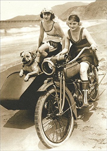 Avanti Flappers on Motorcycle - Vintage America Collection Birthday Card for Bikers & Motorcycle Enthusiasts - Perfect for Birthdays, Anniversaries & Special Occasions