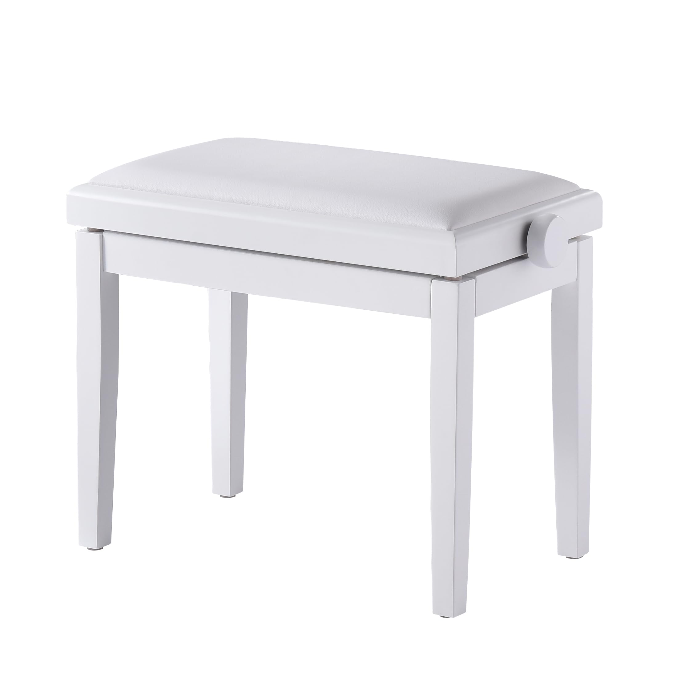 Adjustable Piano Bench with Faux Leather Cushion - Solid Wood Piano Stool & Vanity Seat - White - Perfect for Home, Studio & Music Room Decor