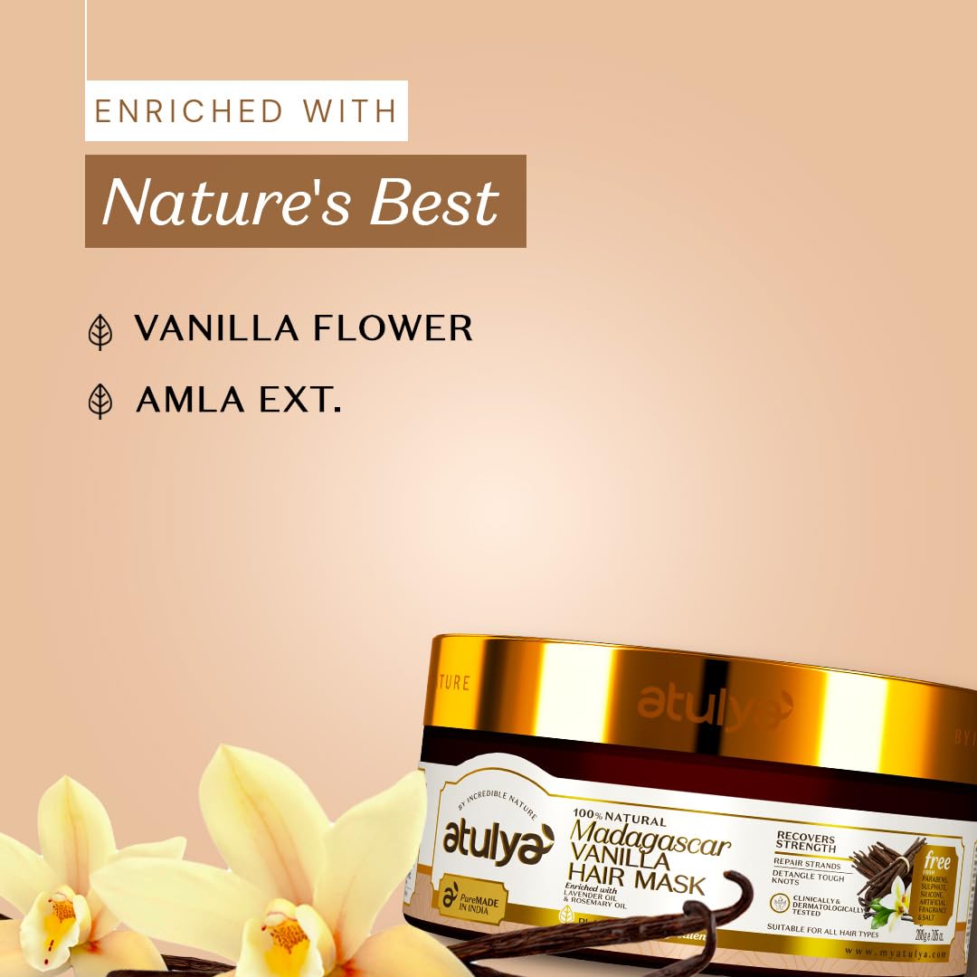 Atulya Madagascar Vanilla Hair Mask - Deep Conditioning Treatment for Dry & Damaged Hair - Nourishing & Repairing Hair Care - Perfect for Salon-Quality Results at Home