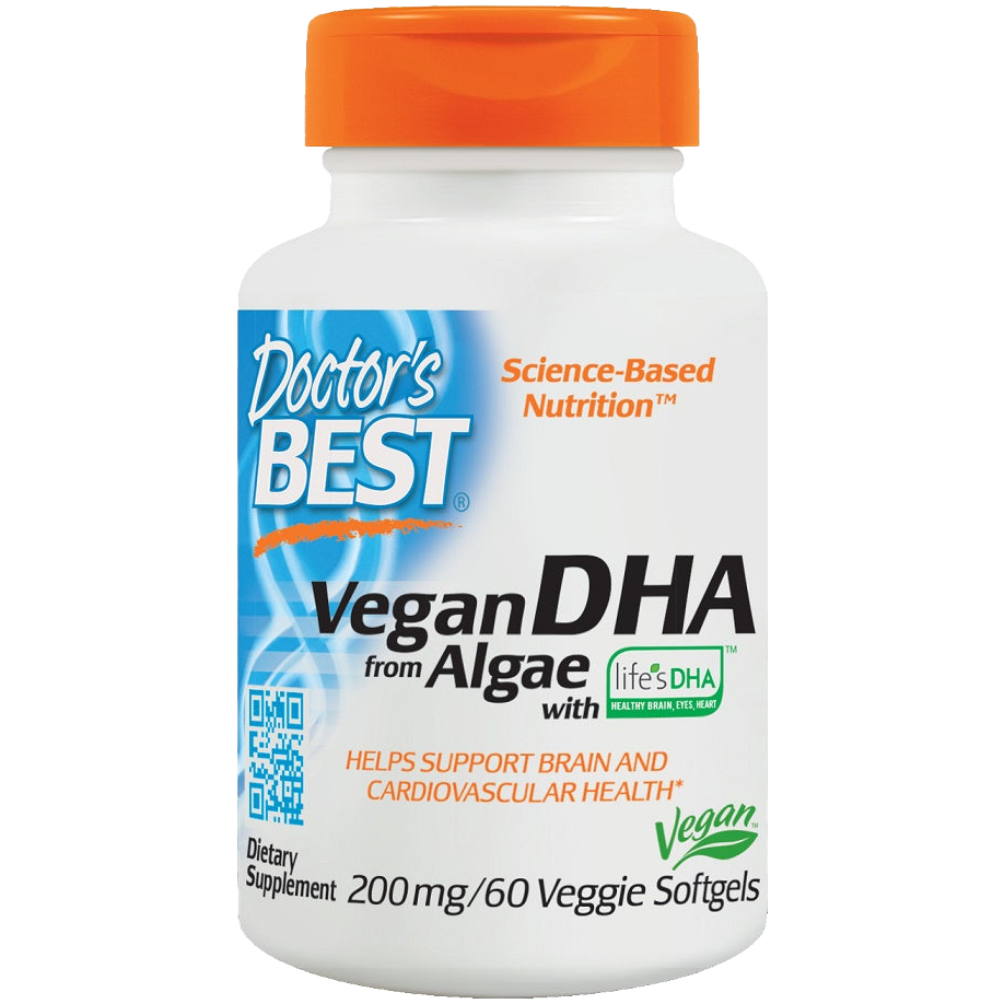 Doctor's Best Vegan DHA 200mg from Algae - 60 Vegetarian Softgels for Brain Health, Heart Support & Pregnancy Nutrition