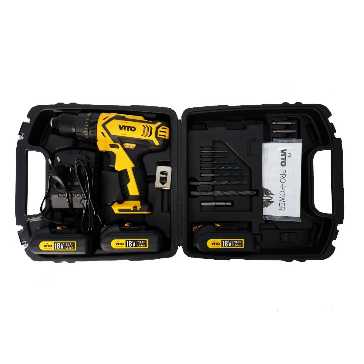 Max Drill 18V Cordless Drill Driver - Vito Pro-Power Electric Screwdriver with Lithium Battery for Home DIY, Woodworking & Construction Projects