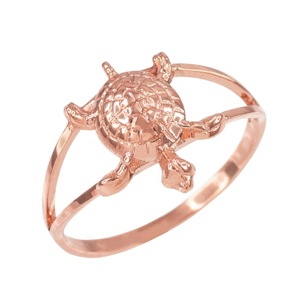 10k Rose Gold Lucky Turtle Charm Ring for Women - Elegant Dainty Jewelry Gift for Birthday, Anniversary & Everyday Wear