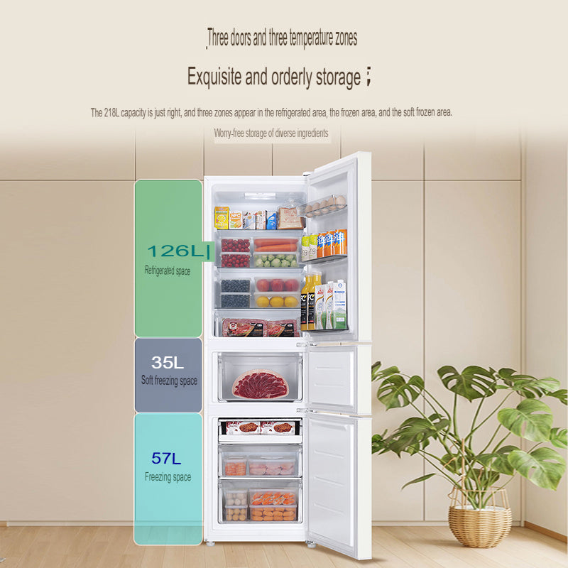 Haier BCD-218LHC300GL 218L 3-Door Refrigerator - Energy Efficient, Frost-Free, Adjustable Shelves - Perfect for Small Kitchens, Apartments & Dorm Rooms