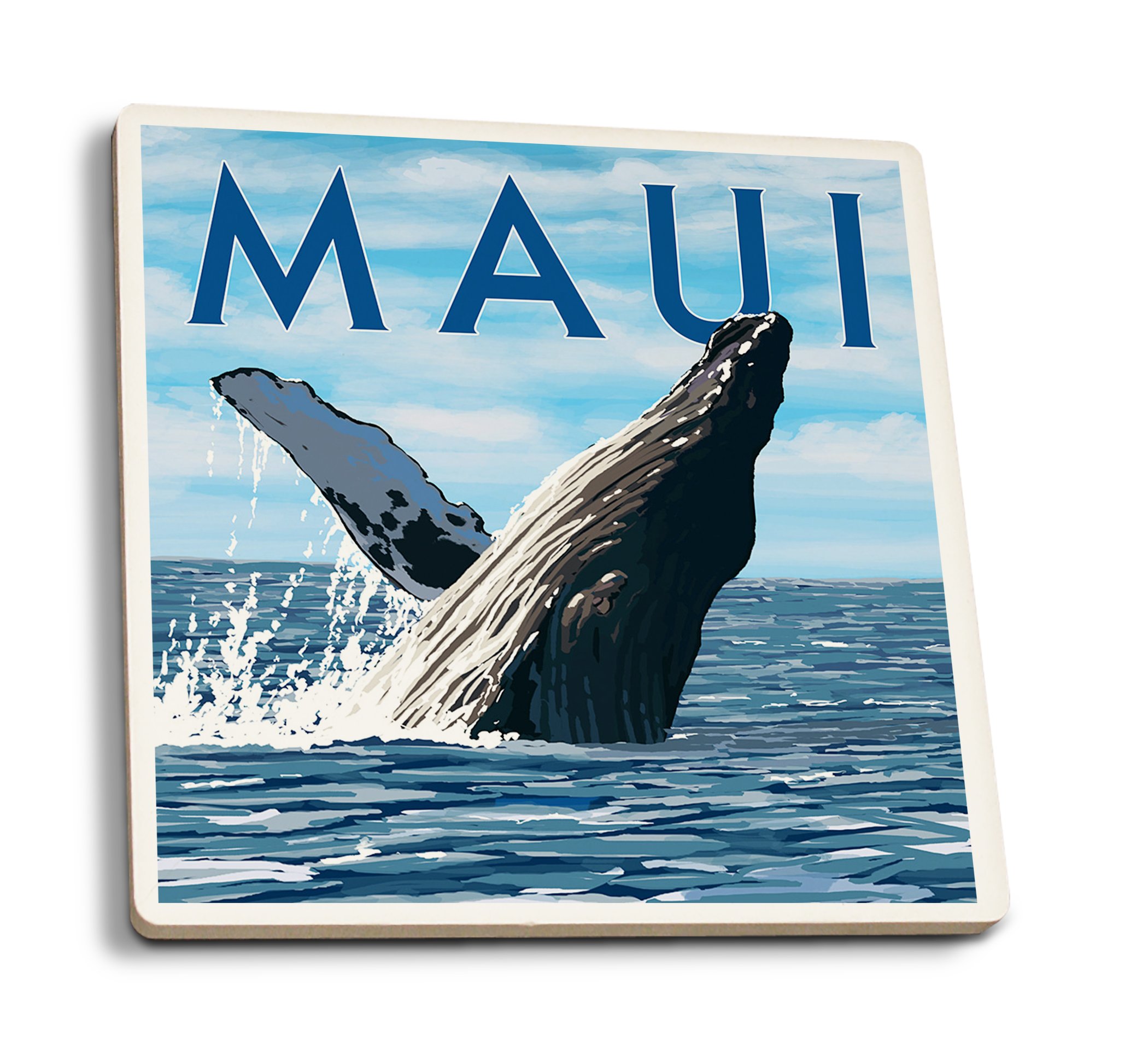 Premium Absorbent Ceramic Coasters Set of 4 - Humpback Whale Maui Hawaii Design with Cork Back - Perfect for Kitchen, Dining Table, Coffee Bar & Home Decor