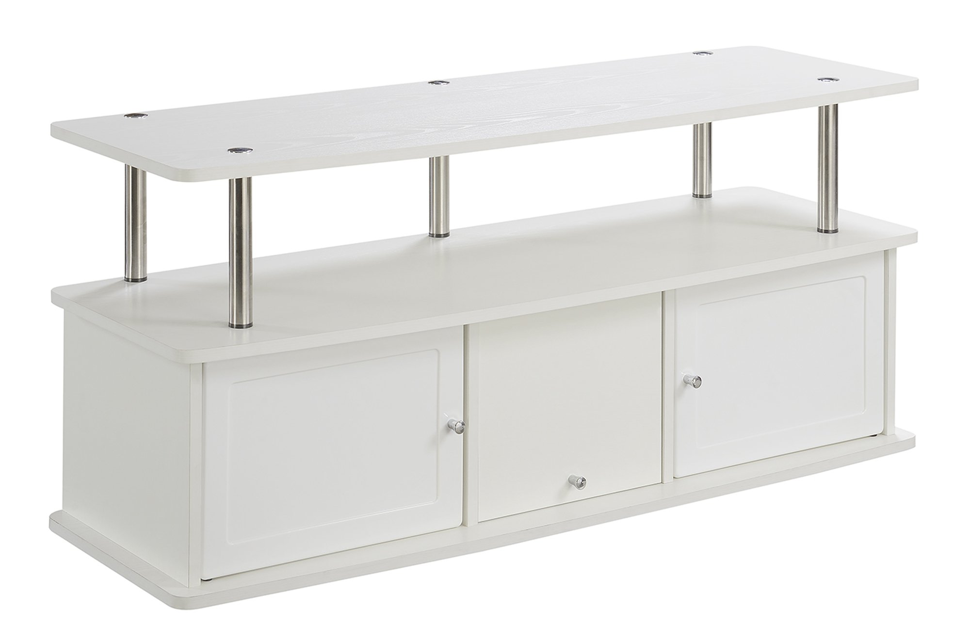 Modern White TV Stand with 3 Storage Cabinets - Entertainment Center for Living Room, Bedroom & Home Theater Setup