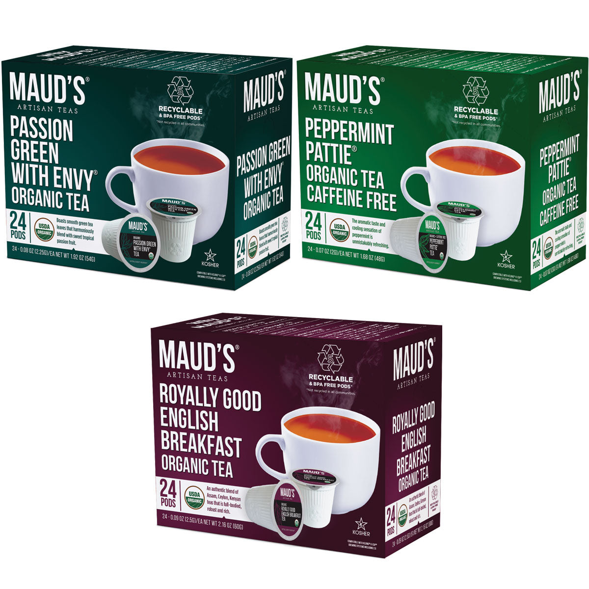 Organic Tea Variety Bundle by Maud's - Premium Loose Leaf Tea Sampler for Relaxation & Wellness | Perfect for Gifting, Afternoon Tea, or Daily Hydration