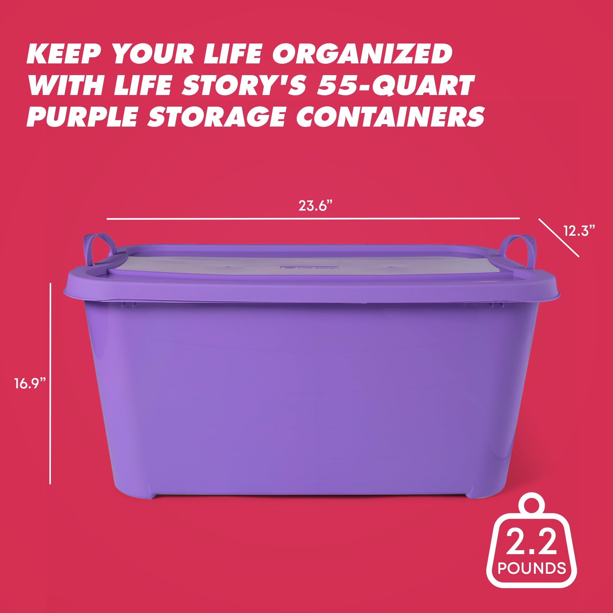55 Qt Stackable Plastic Storage Bins with Lids - 12 Pack Purple for Organizing Closet, Pantry & Garage | Durable Clear Containers for Home Organization
