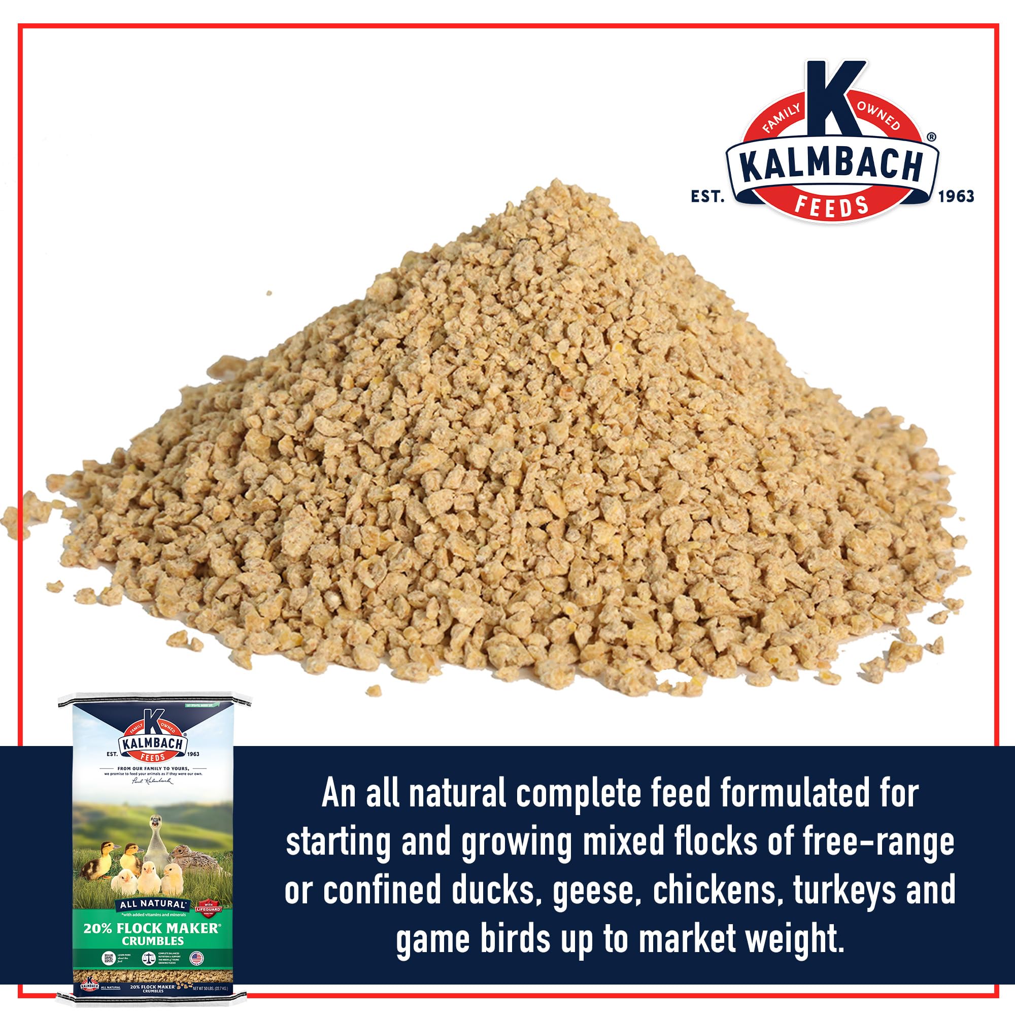 Kalmbach Feeds 20% Flock Maker Crumbles - High Protein Chicken Feed for Mixed Flocks of Poultry (50 lb Bag) - Perfect for Laying Hens, Broilers & Backyard Chickens