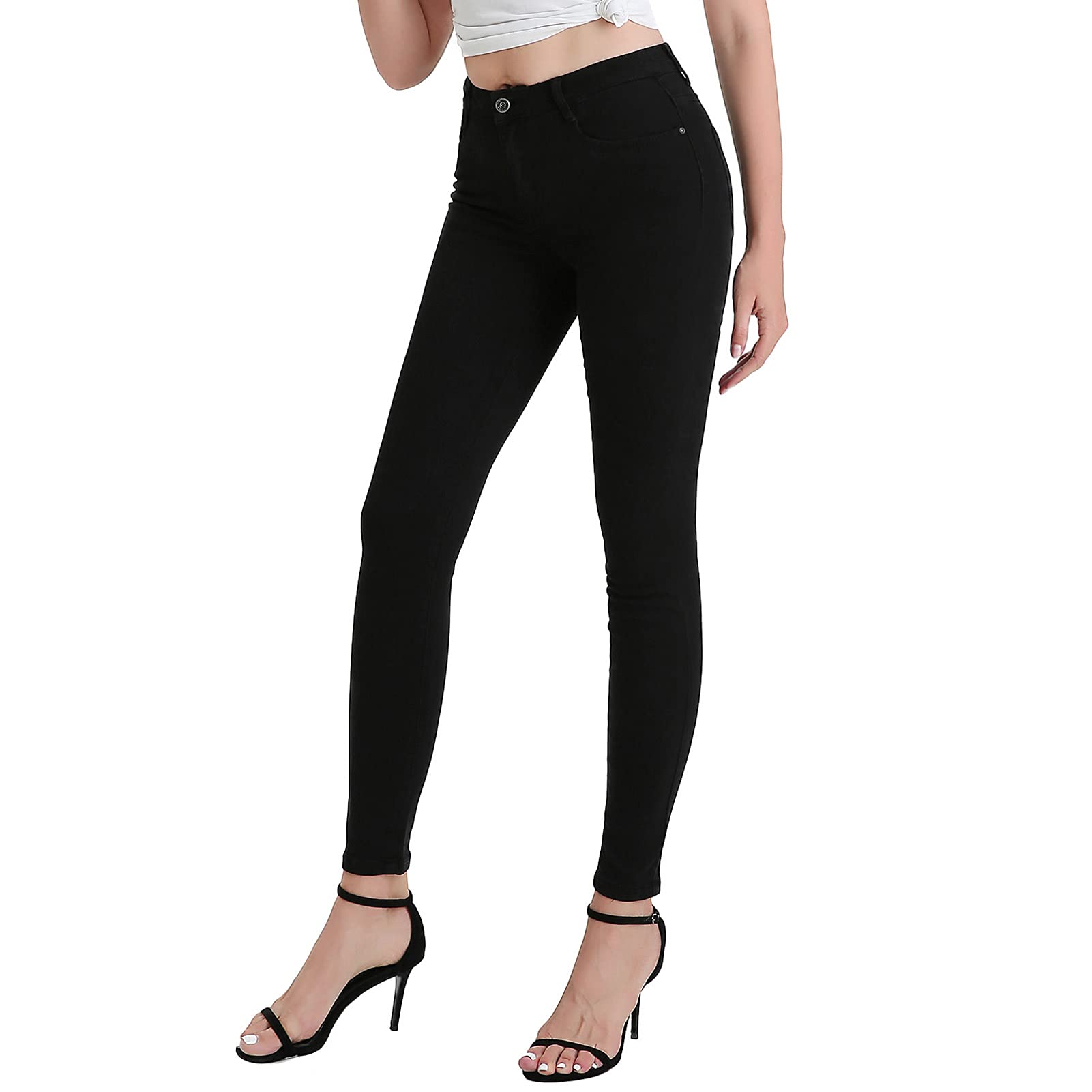 JENAIR High Waisted Black Skinny Jeans for Women - Stretch Denim Work Pants with Pockets & White Legging | Office Wear, Casual Outfits, Night Out