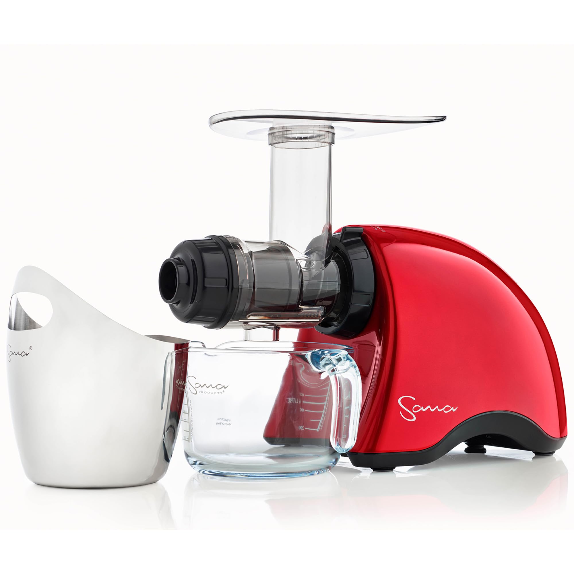 Premium SANA 707 Cold Press Slow Juicer - Horizontal Single Auger Design for Maximum Nutrient Extraction | Powerful Motor, Easy Cleaning, Auto Feed System | Make Fresh Juice, Frozen Desserts, Pasta & Nut Milk | Includes Celery Attachment & 15-Year Warranty (Red) | Perfect for Healthy Lifestyles, Raw Food Diets & Home Kitchens