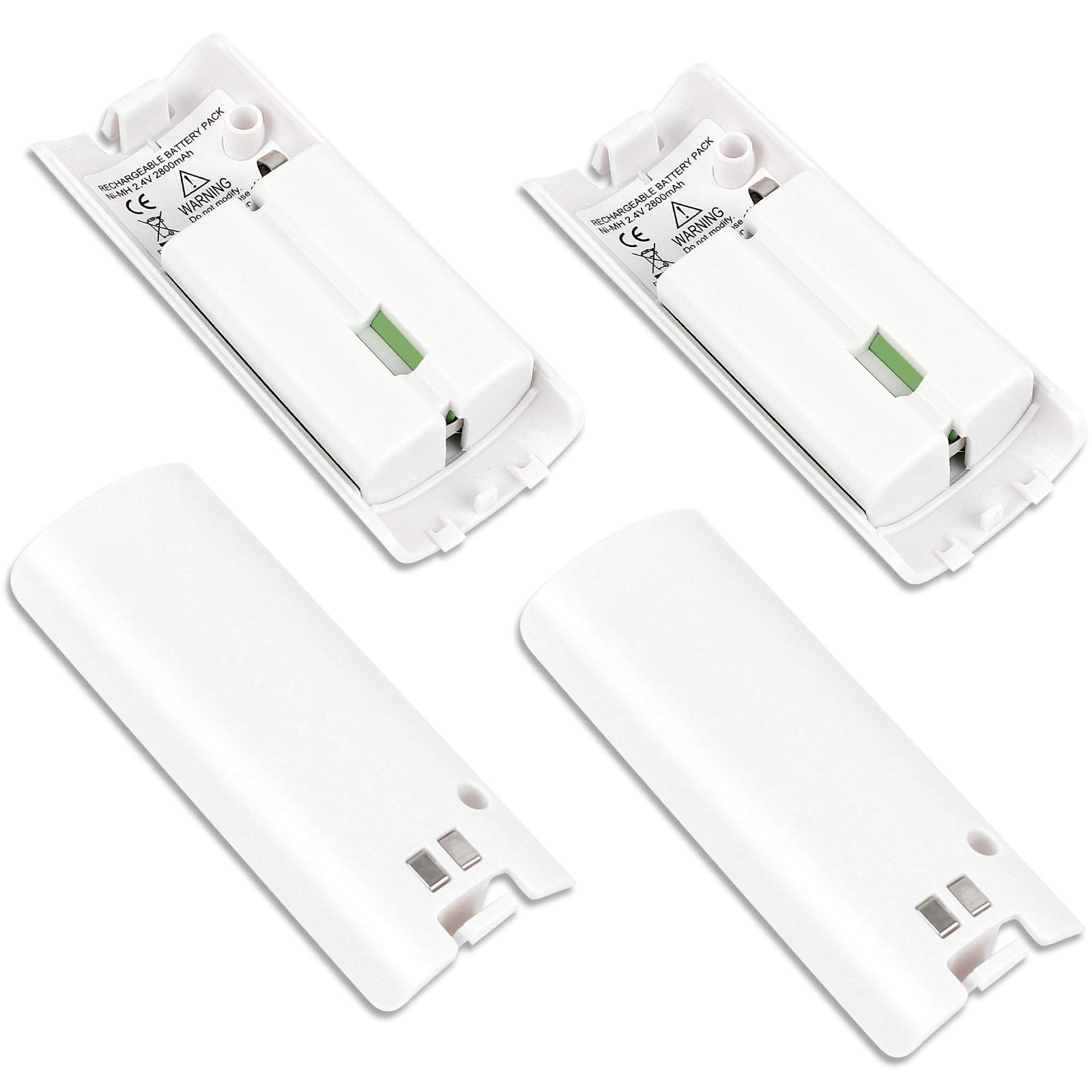 4 Pcs Rechargeable Wii Remote Batteries - 2800mAh High Capacity Battery Pack for Nintendo Wii/Wii U Controller (White) | Long Lasting Power for Gaming Sessions & Family Game Nights