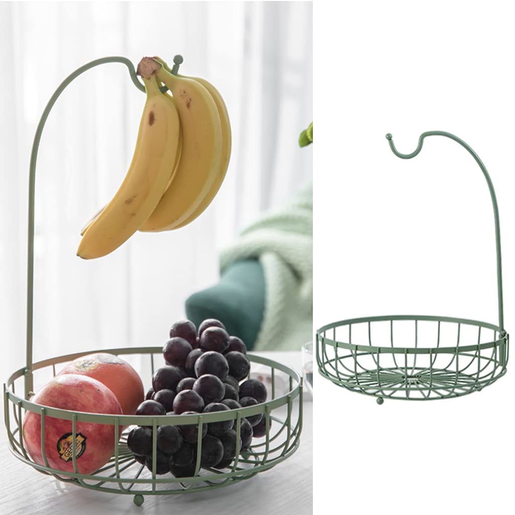 Premium Green Large Fruit Basket - Desktop Snack Storage Holder with Banana Hanger | Countertop Display Stand for Party, Banquet & Kitchen Organization | Perfect for Home, Office & Event Decor