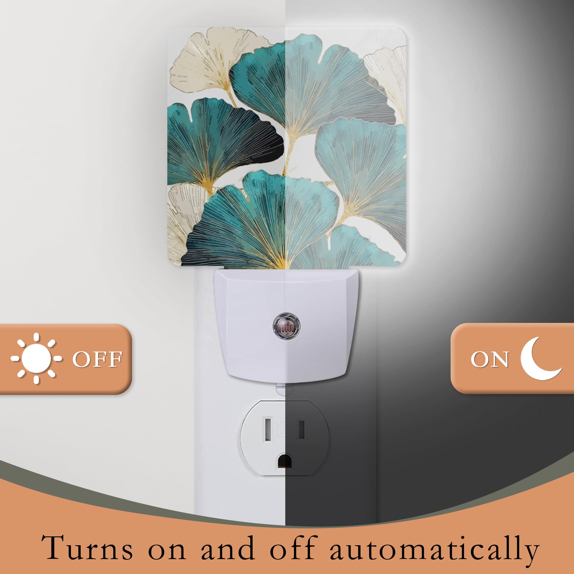 Green Ginkgo Leaves Night Light - LED Plug-in Wall Nightlight for Kids Bedroom, 0.5W Sleep-Friendly Decorative Lamp | Perfect for Nursery, Children's Room & Hallway Safety Lighting