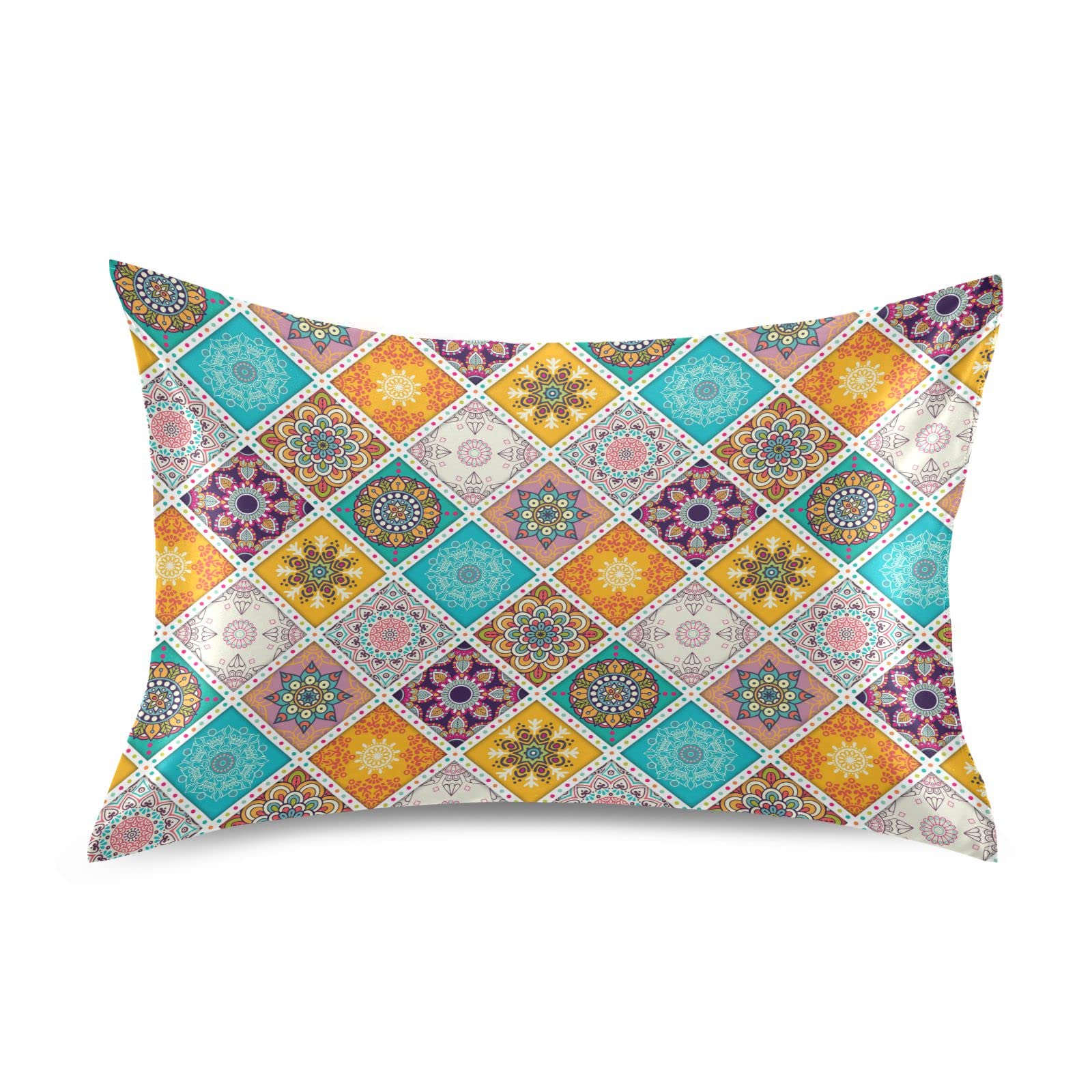 Kigai Satin Pillowcase 20x40 Inch - Breathable Silky Soft Pillow Cover with Mandala Pattern for Hair & Skin Care - Perfect Gift for Loved Ones - Ideal for Home, Bedroom, Travel & Spa Use