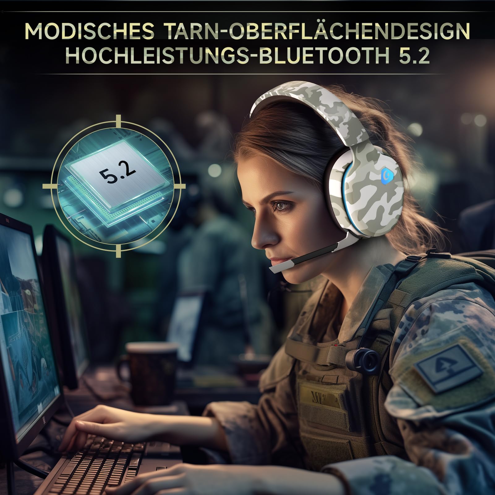 Wireless Gaming Headset for PC/PS4/PS5/Nintendo Switch - 2.4GHz Wireless Headphones with 50mm Drivers, Noise Cancelling Mic & Surround Sound (Camouflage) - Perfect for Competitive Gaming, Streaming & Online Chat