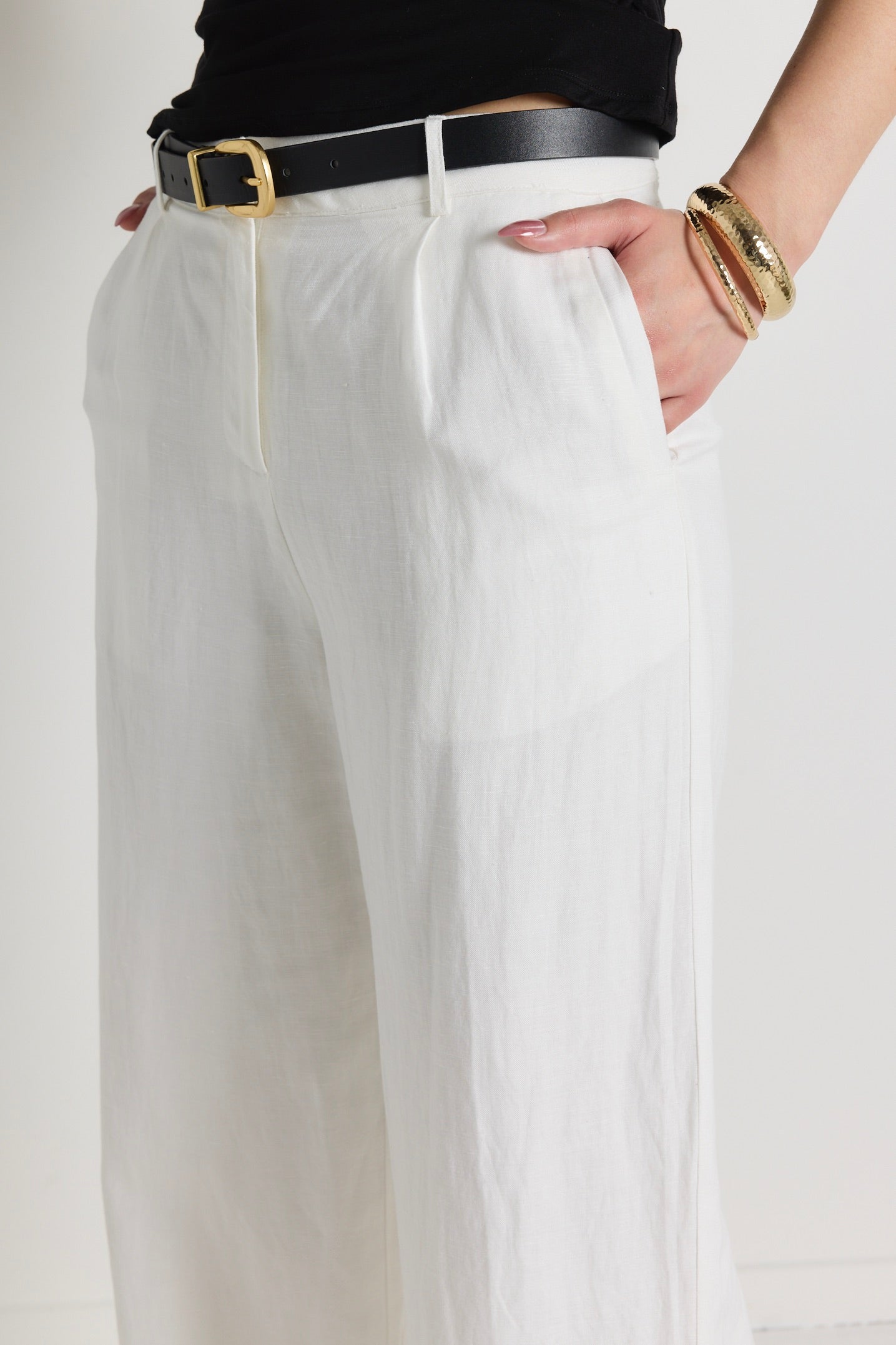 Island Ivory Linen Viscose Pleat Front Wide Leg Pants for Women - Comfortable High Waisted Trousers for Office, Travel & Casual Wear