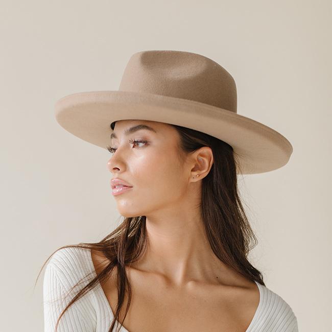 Maude Pencil Brim Hat in Tan - Vintage Style Women's Sun Hat for Beach, Outdoor & Summer Fashion