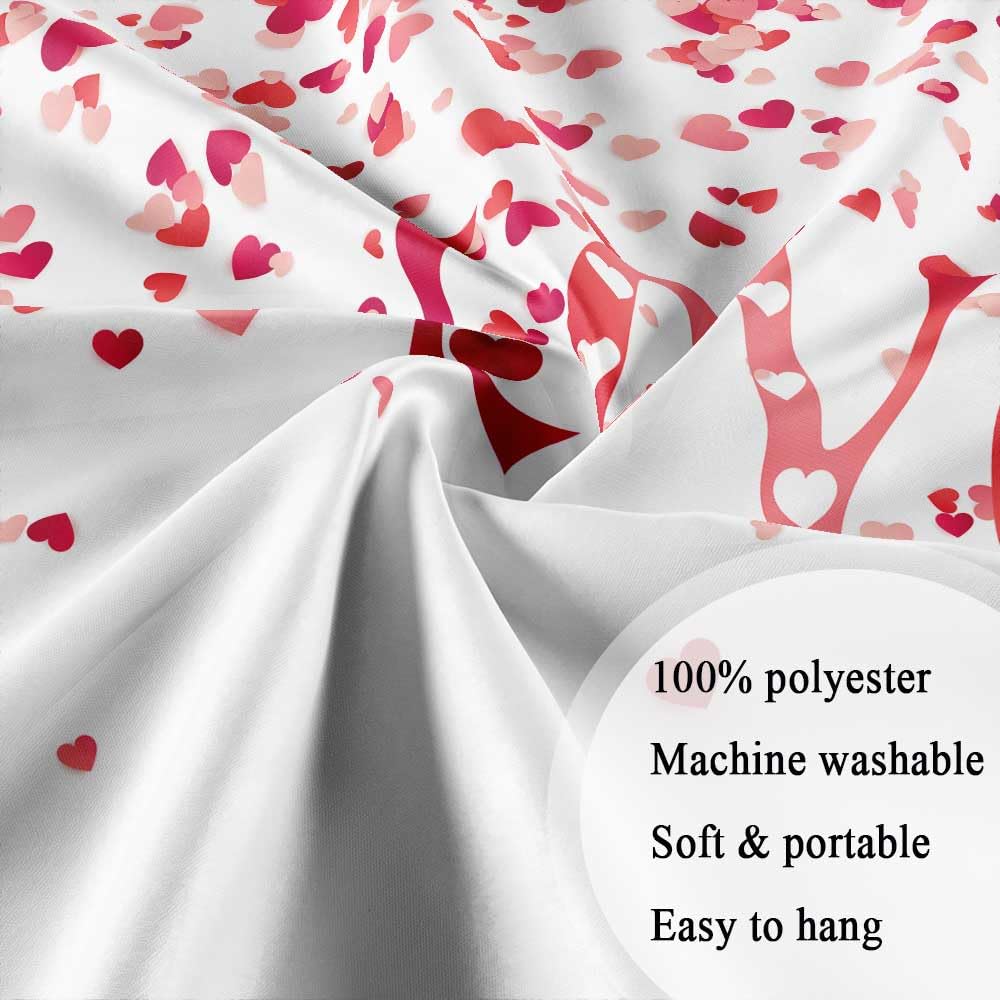 Valentine's Day Shower Curtain - Romantic Pink & Red Heart Design, Waterproof Fabric Bath Curtain with Hooks (71x71 Inch) for Couples' Bathroom Decor - Perfect for Valentine's Gifts, Anniversary, or Romantic Home Decor