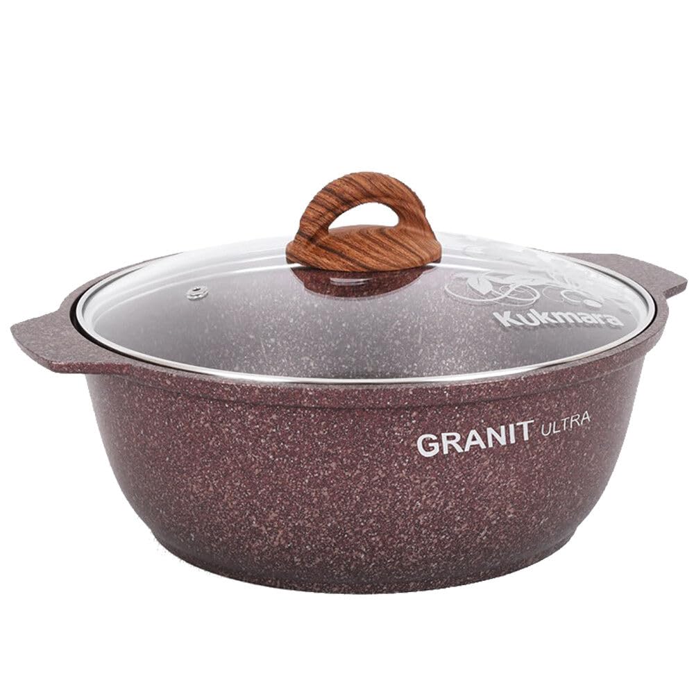 TM KUKMARA 5.3-Quart Aluminum Dutch Oven with Glass Lid - Granit Ultra Red Nonstick Cookware Pot for Baking, Stewing & Slow Cooking - Perfect for Kitchen, Camping & Outdoor Cooking