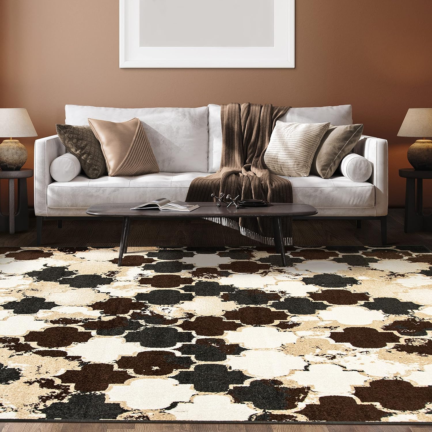 Stylish Makinley Geometric Trellis Lattice Indoor Area Rug - Non-Slip Soft Living Room Carpet for Bedroom, Dining Room & Home Decor