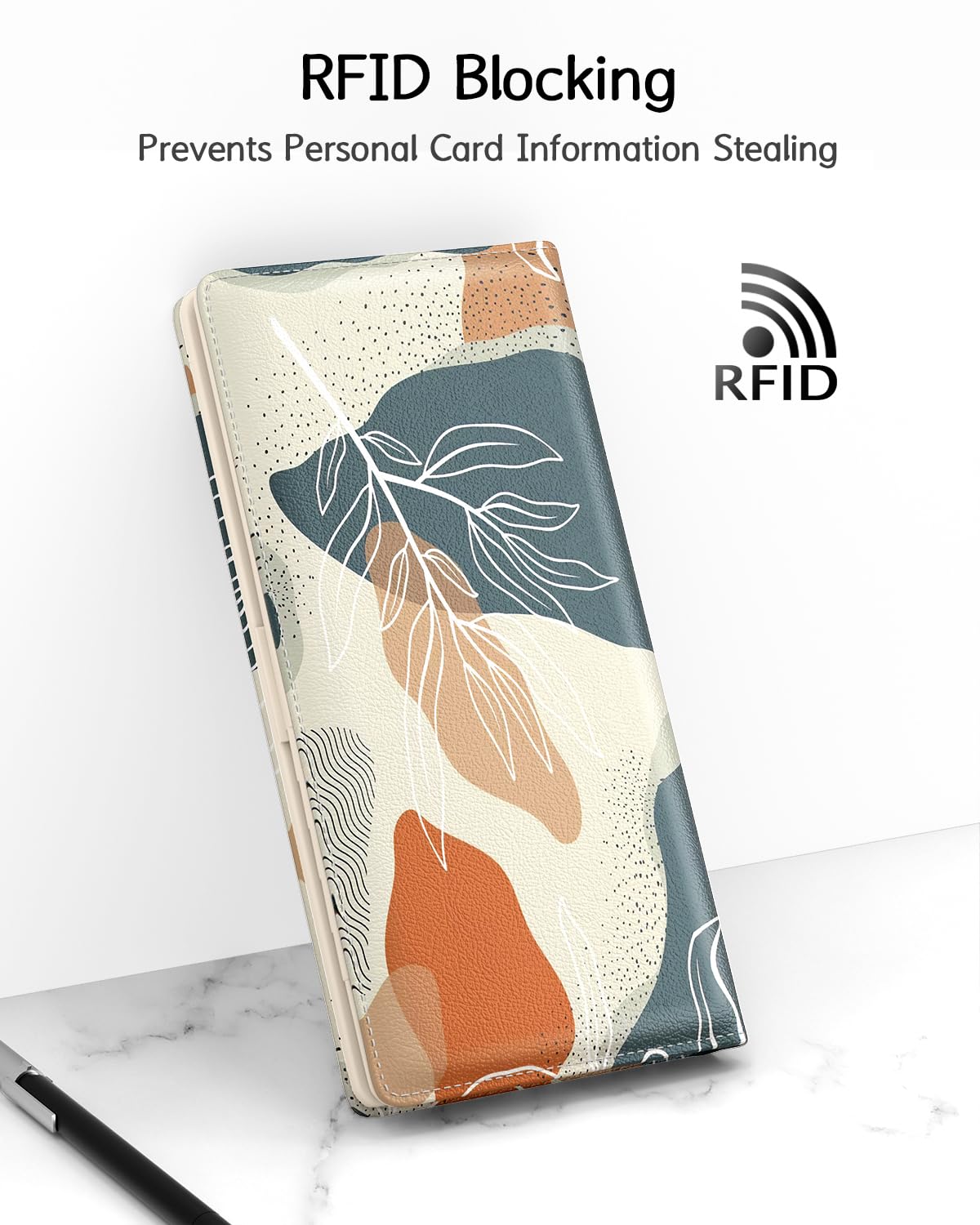 Nipichsha Women's RFID Blocking Slim Wallet - Leather Bifold Credit Card Holder with 11 Card Slots & ID Window - Thin Boho Leaf Design Purse for Everyday Use, Travel & Gift Giving