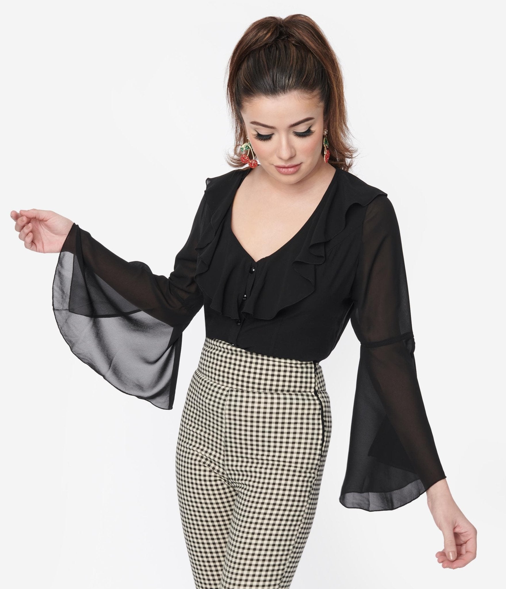 Vintage 1970s Hell Bunny Black Jamie Blouse - Retro 70s Style Women's Top for Casual Wear & Rockabilly Fashion