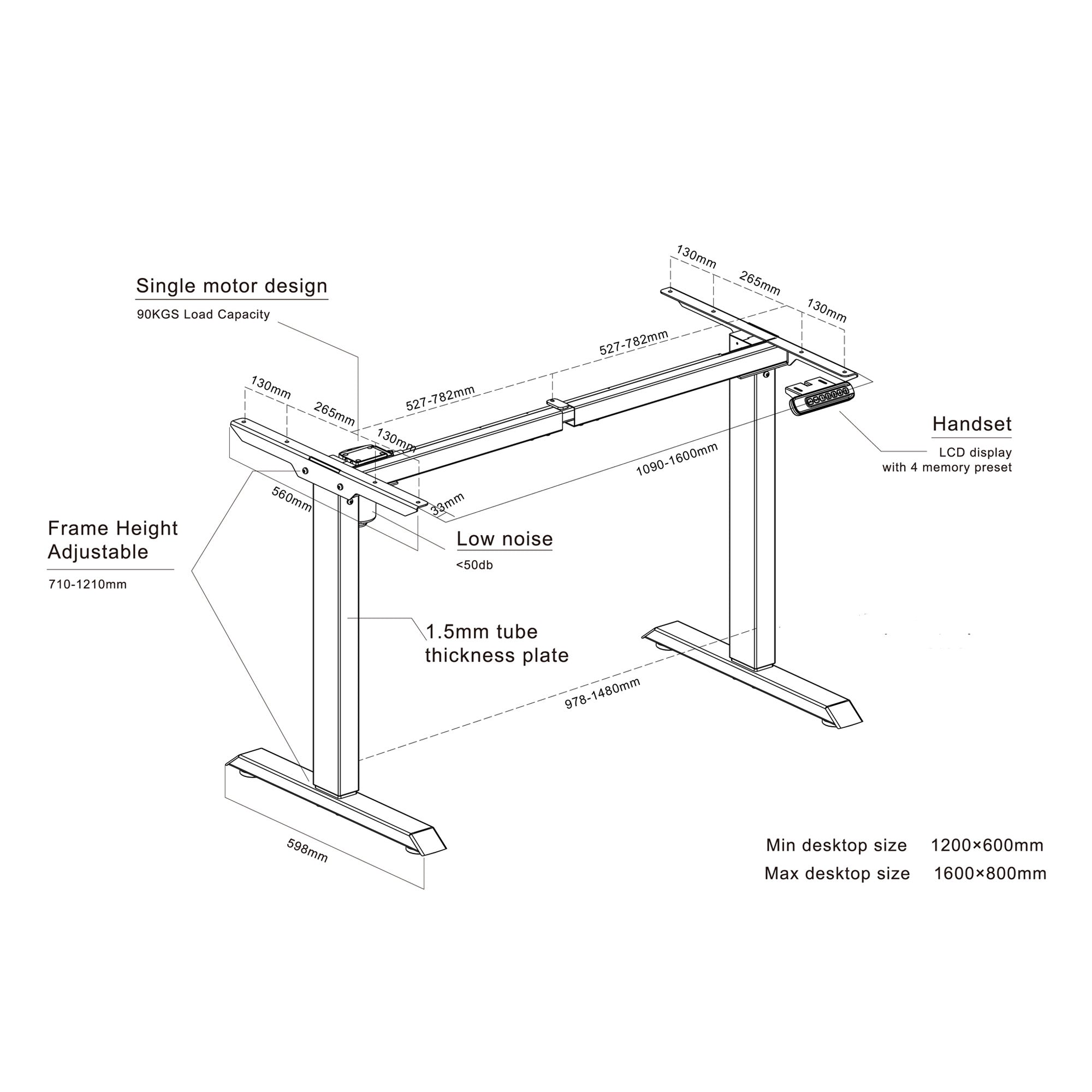 MARLO Single Workstation with Adjustable Height Lift - 1.6M Height Adjustable Standing Desk in Premium Oak & Black Finish - Perfect for Home Office, Study, and Workspace Ergonomics