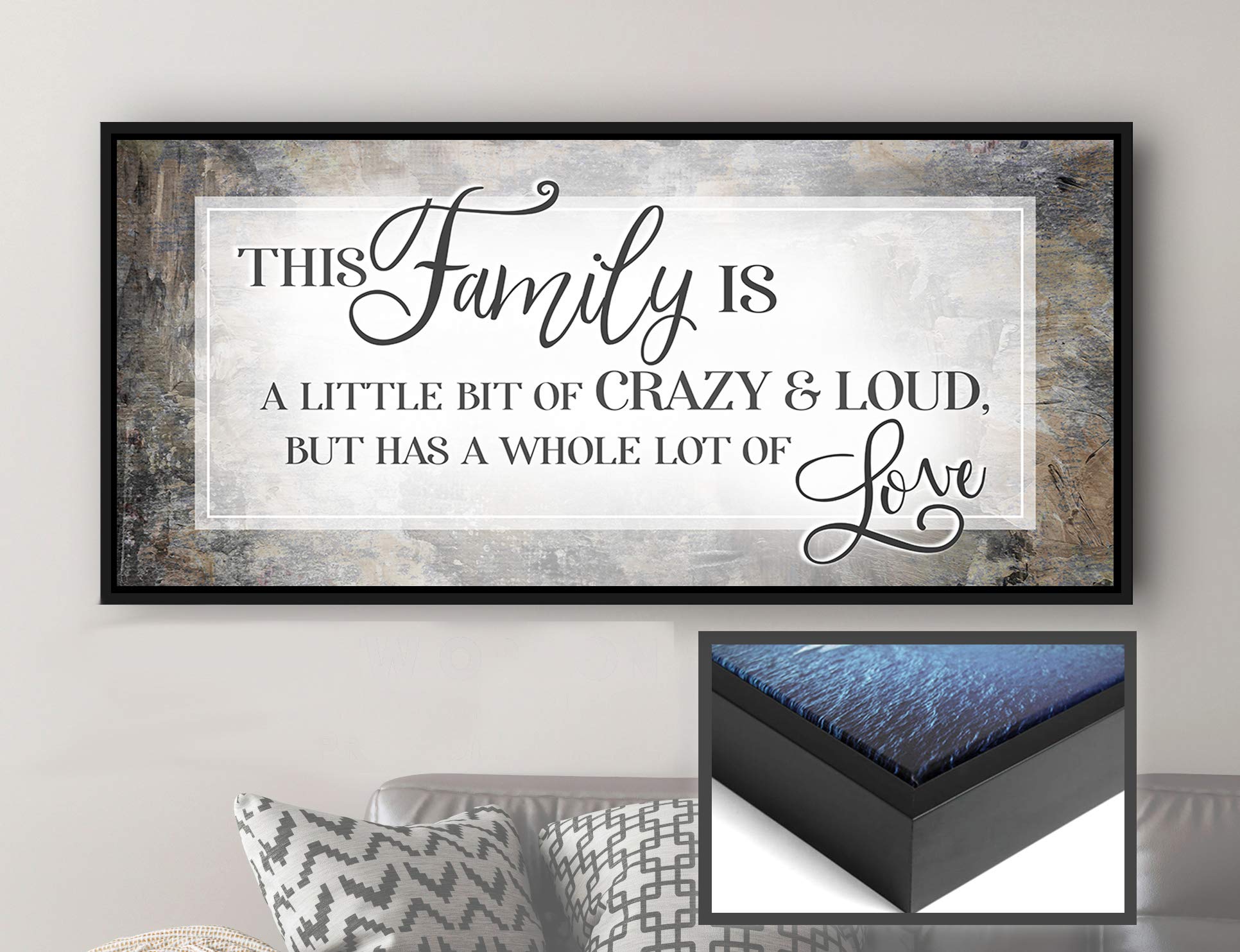 Family Sign Wall Art - Large Canvas Home Decor with Floating Frame for Living Room & Farmhouse (42x19, Brown/Black) | Perfect for Family Gatherings & Cozy Home Atmosphere