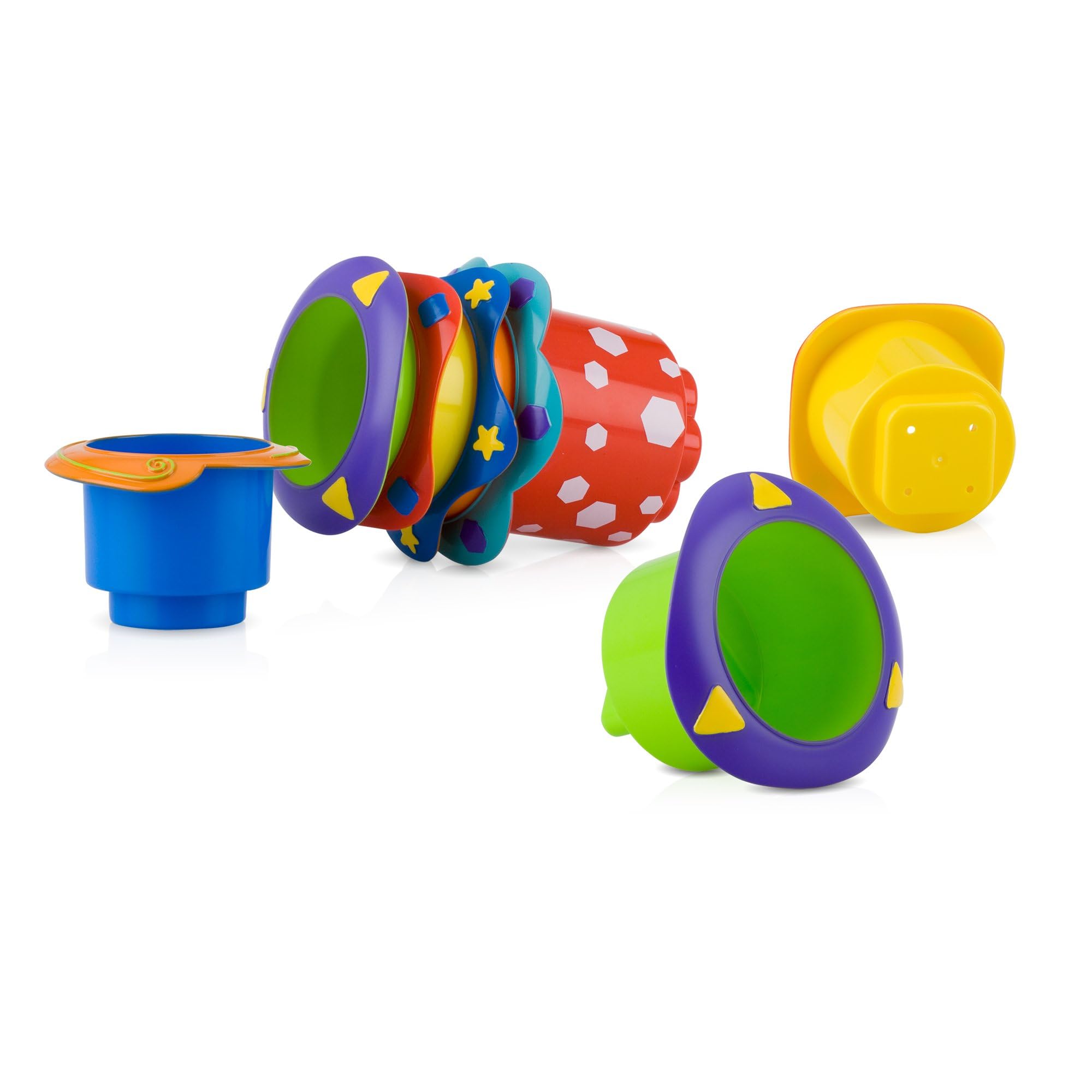 Nuby 5-Piece Splish Splash Stacking Cups - Colorful Baby Bath Toys for Toddlers, Water Play & Learning - Perfect for Bathtime Fun, Sensory Development and Early Education