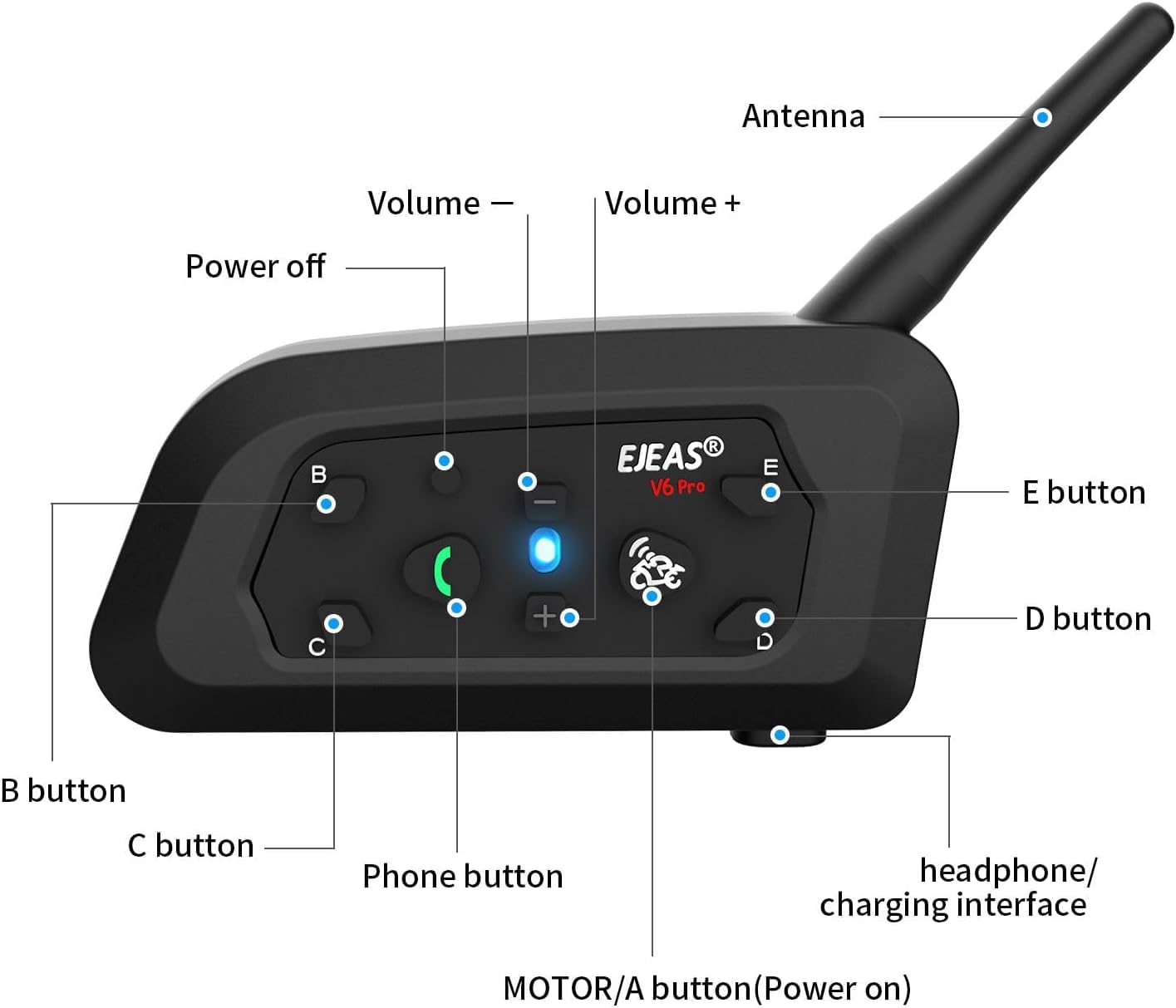 V6 Pro Motorcycle Helmet Bluetooth Intercom Headset - 6 Rider Wireless Communication System, 1200m Range, IP65 Waterproof - Perfect for Group Rides, Touring & Adventure Motorcycling