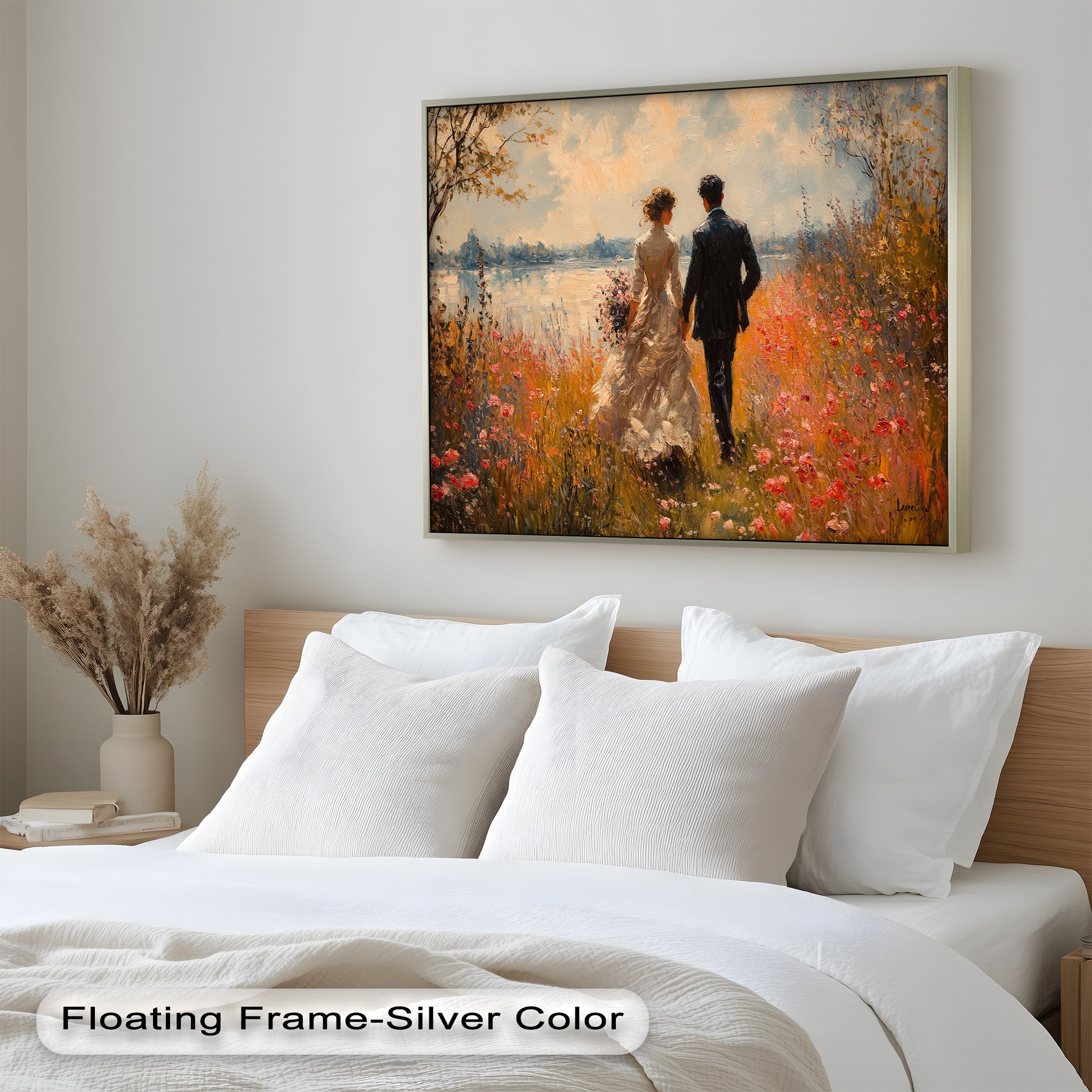 Impressionist Couple in Blooming Field Oil Painting - Romantic Wall Art for Living Room, Bedroom Decor - Perfect Gift for Anniversaries & Weddings