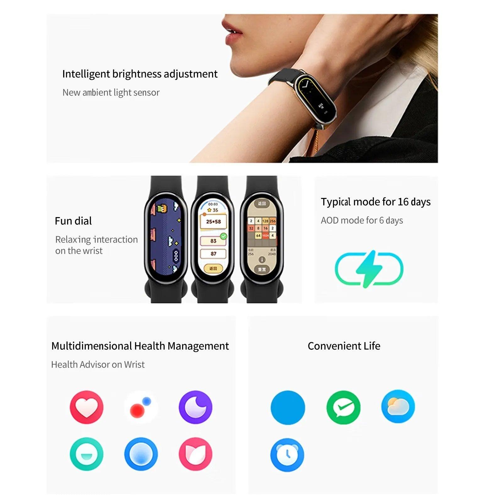 Xiaomi Mi Smart Band 8 Fitness Tracker - Heart Rate Monitor, Sleep Tracking, 50m Waterproof, 1.62