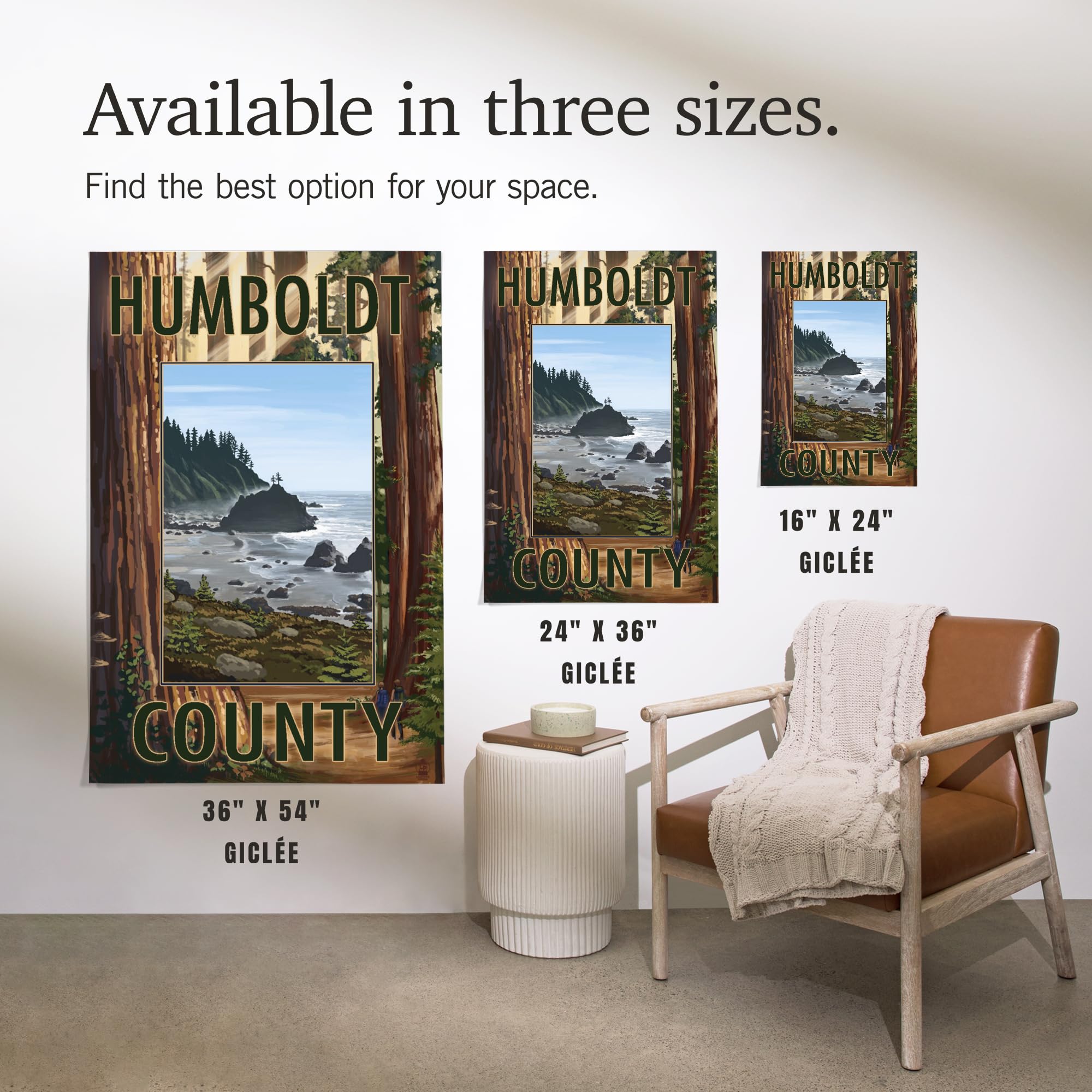 Lantern Press 16x24 Inch Giclee Art Print - Humboldt County California Redwoods & Beach Landscape Wall Decor | Perfect for Living Room, Bedroom or Office