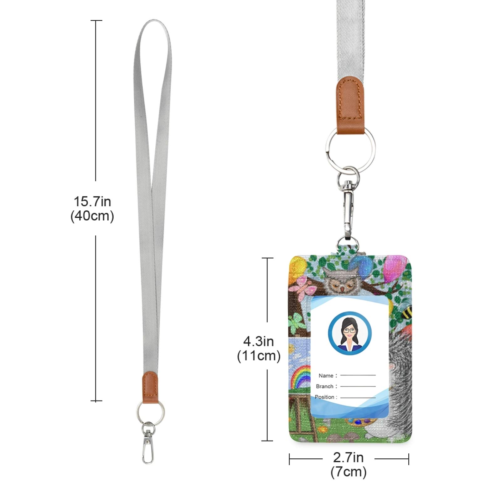 Hedgehog ID Badge Holder with Lanyard - Vertical Leather Card Holder for Office & School Staff