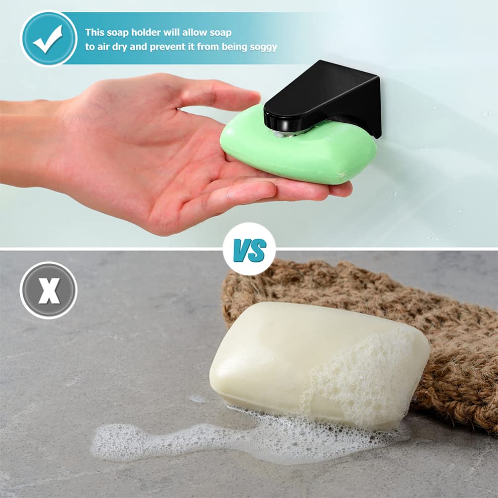 VORCOOL 2-Pack Magnetic Soap Holder with Strong Adhesion - Wall Mount Soap Dish & Sponge Drying Rack for Bathroom Organization (Black) | Perfect for Showers, Sinks & Kitchen Countertops