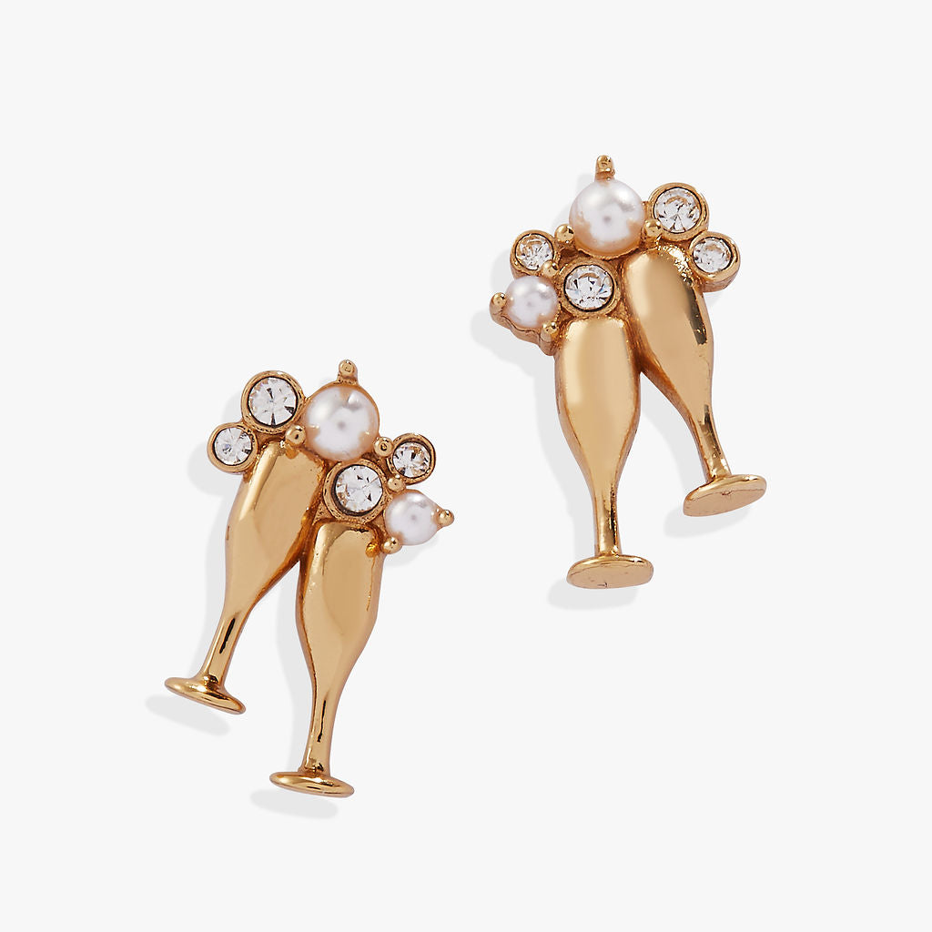 Elegant Champagne Stud Earrings for Women - 14K Gold Plated Cubic Zirconia Studs - Perfect for Weddings, Parties & Everyday Wear