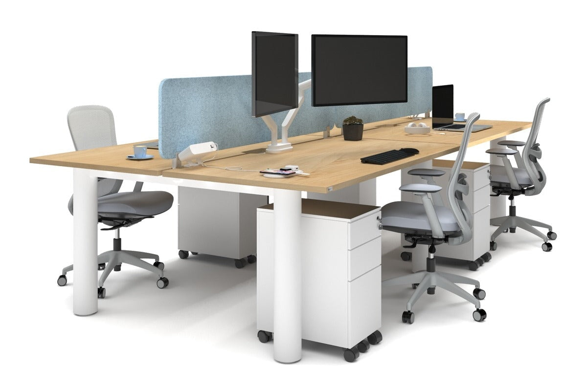 Quadro Cylinder Leg 4-Person Office Workstation Desk - 1600L x 800W with Cable Management - Modern Office Furniture for Team Collaboration & Productivity