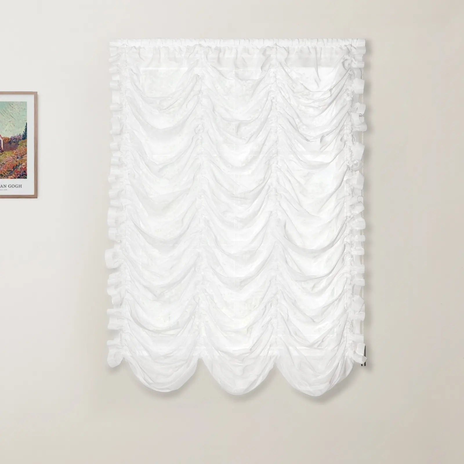 Stylish Pleated Austrian Sheer Roman Shades with Cord Lift - Elegant Window Treatment for Living Room & Bedroom